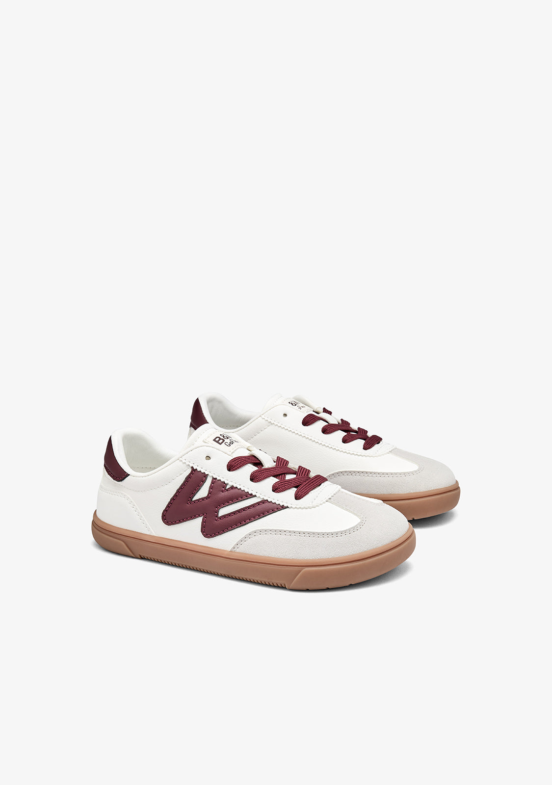 White and Burgundy Barefoot Trainers