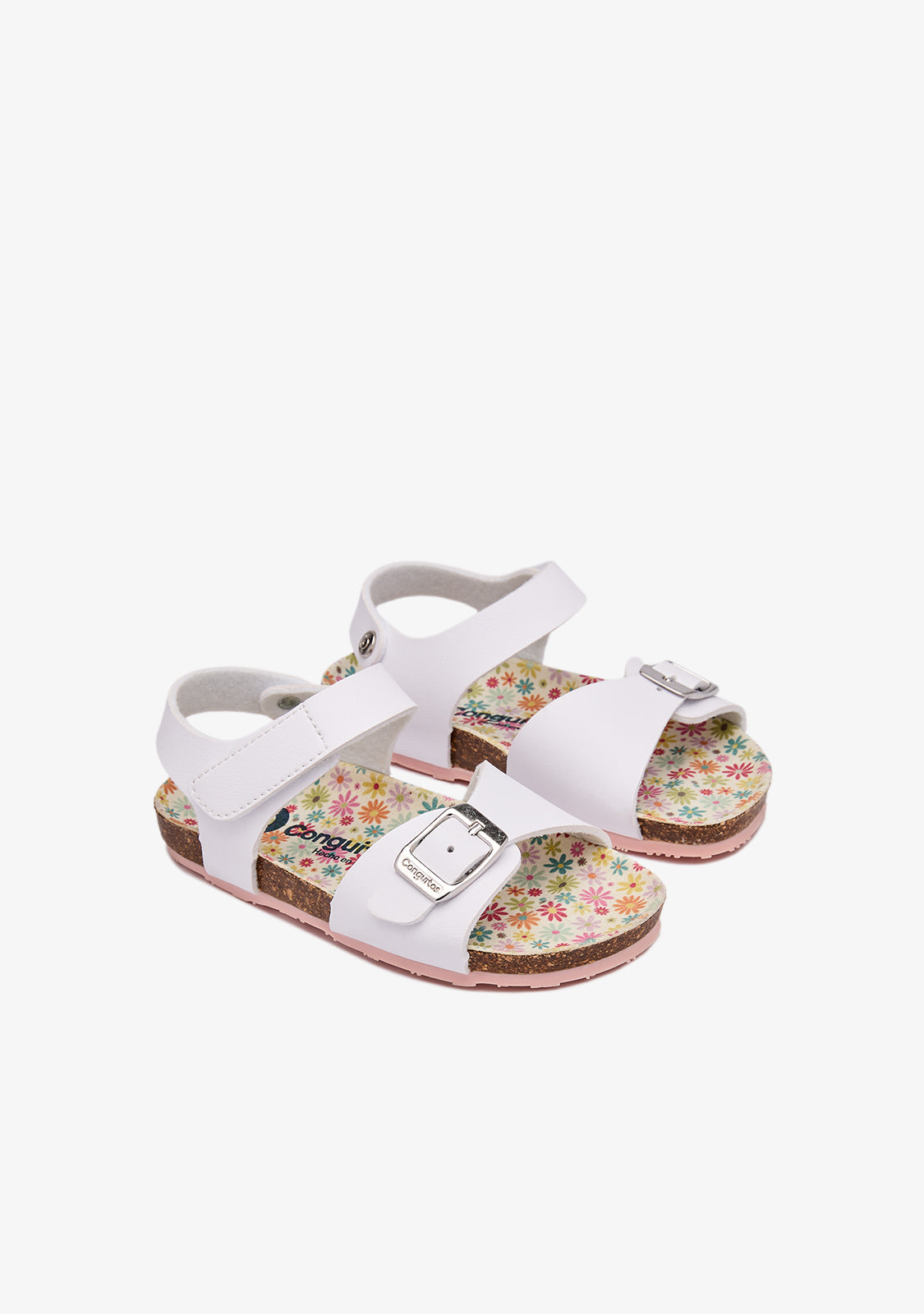 Weiße Bio-Sandalen mit Schnalle