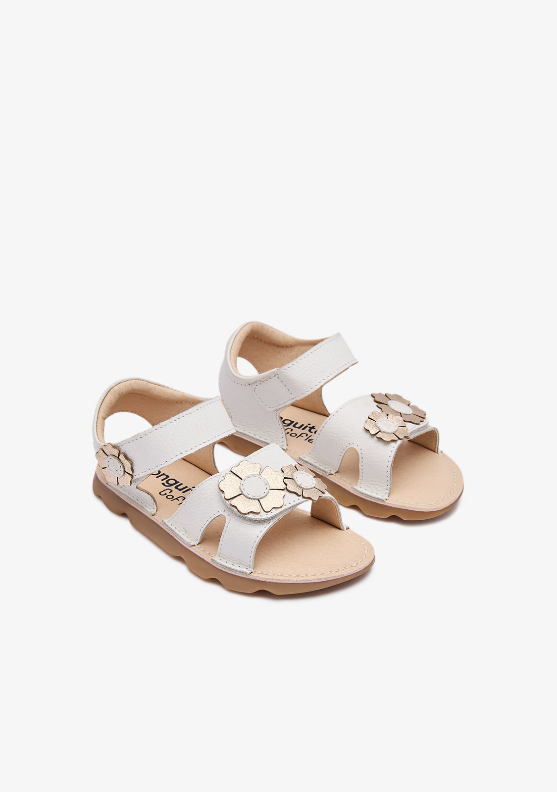 White Gold Flower Barefoot Goflex Sandals