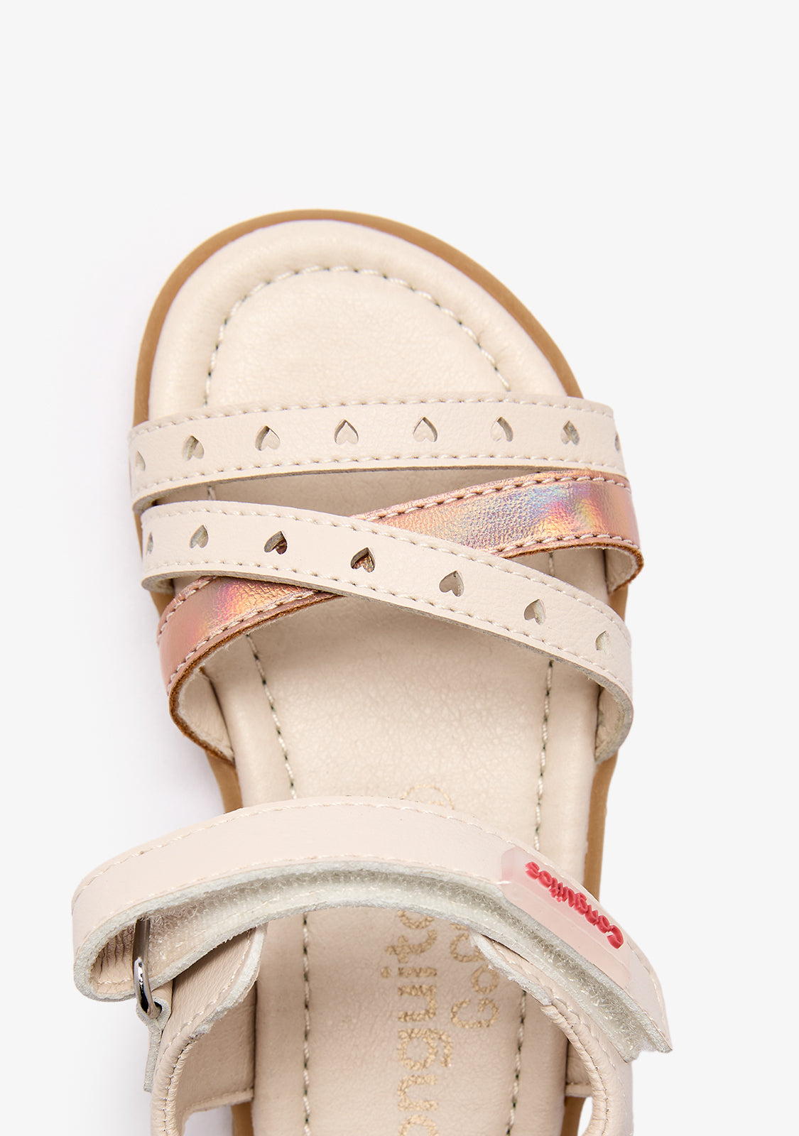 Sandales Barefoot Goflex beiges à bandes et cœurs