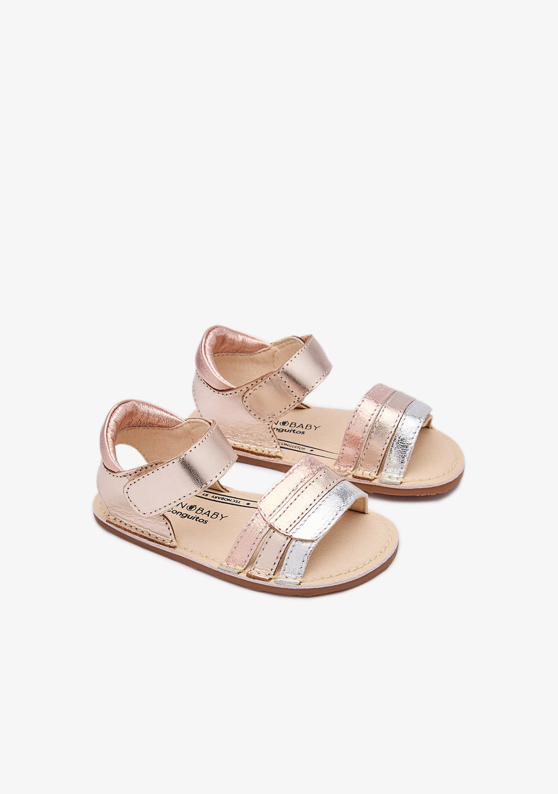 Sandalias Barefoot Tiras Platino Multicolor para Bebé