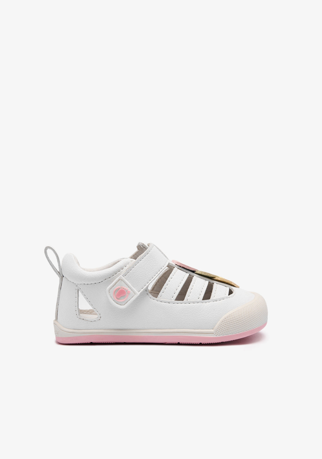 White Barefoot Sandals with Multicoloured Hearts