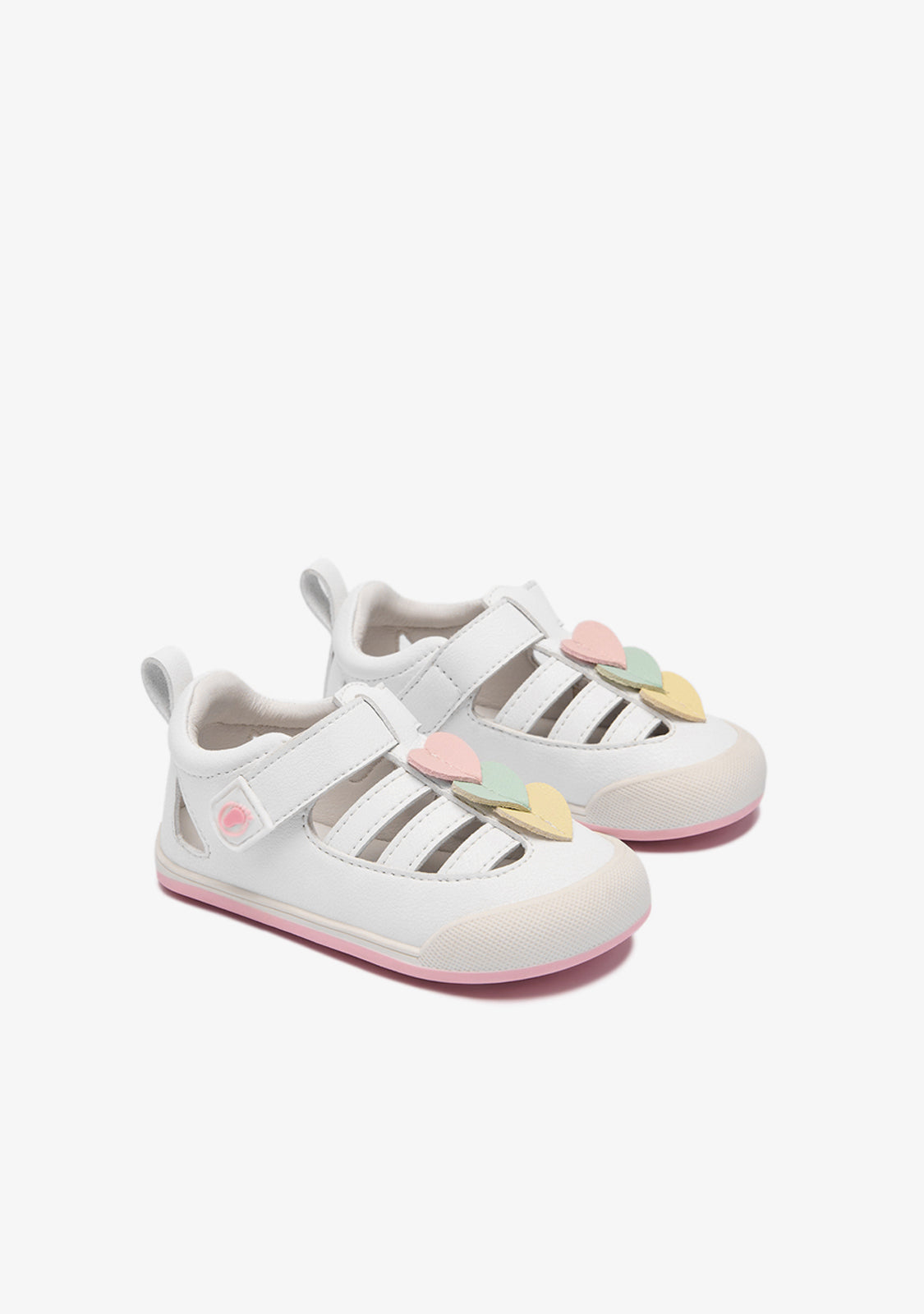 White Barefoot Sandals with Multicoloured Hearts