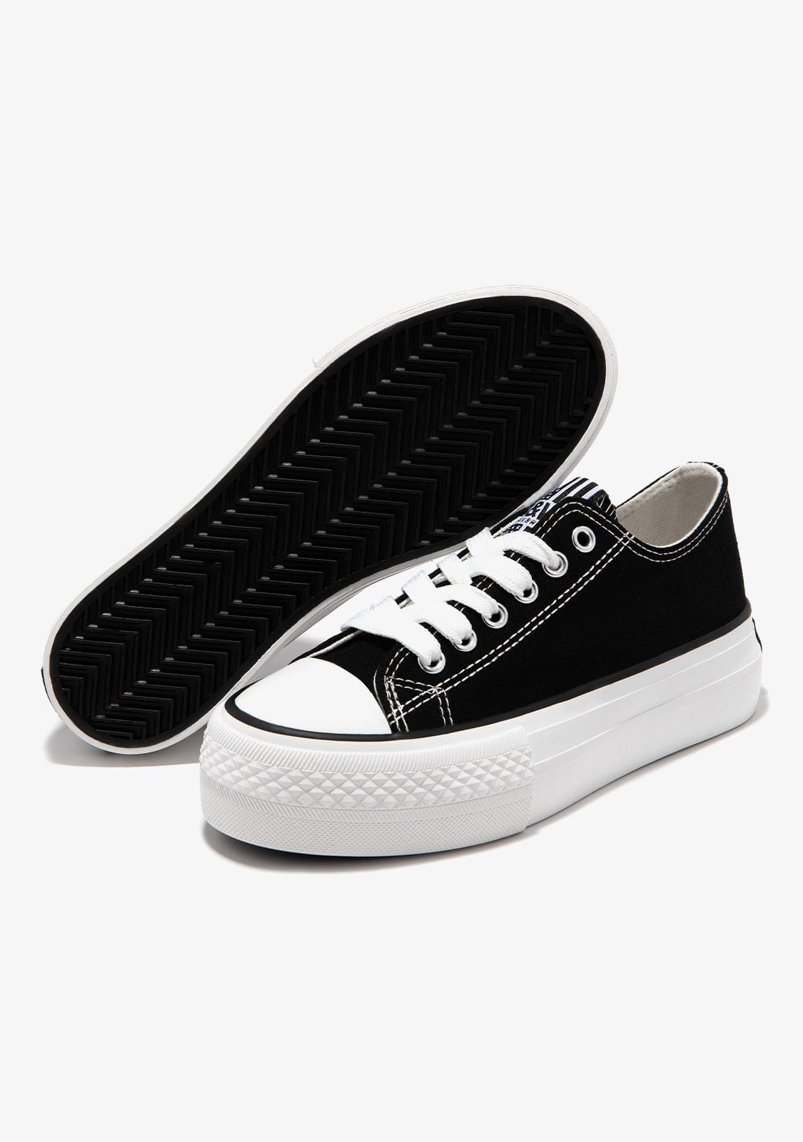 B&W JUNIOR BASKET Black Platform Canvas Sneakers B&W