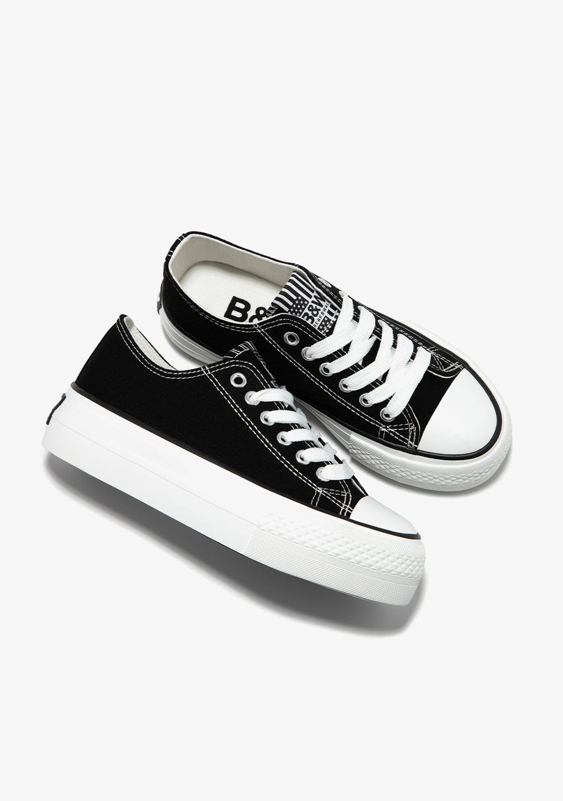 B&W JUNIOR BASKET Black Platform Canvas Sneakers B&W