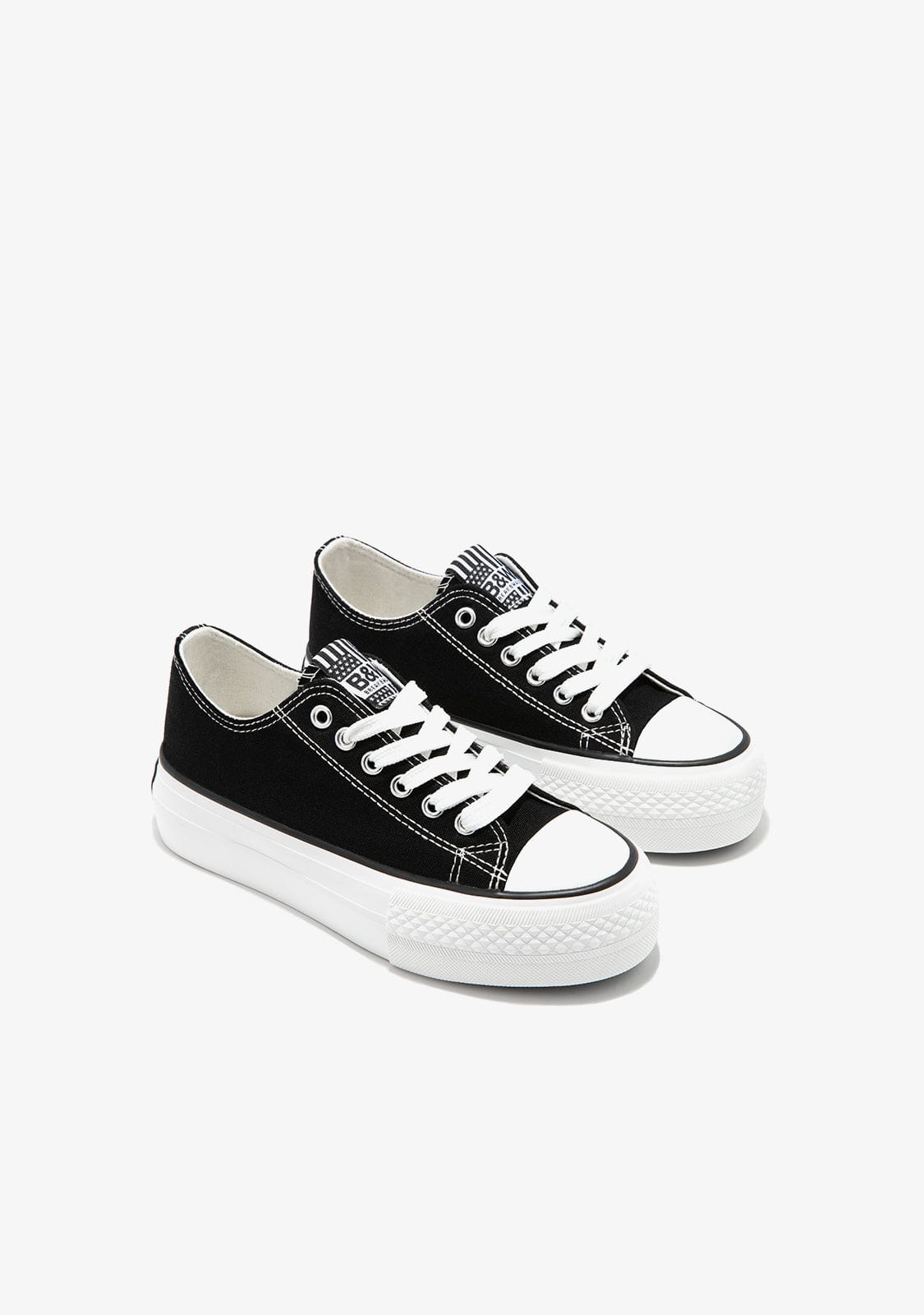 B&W JUNIOR BASKET Black Platform Canvas Sneakers B&W