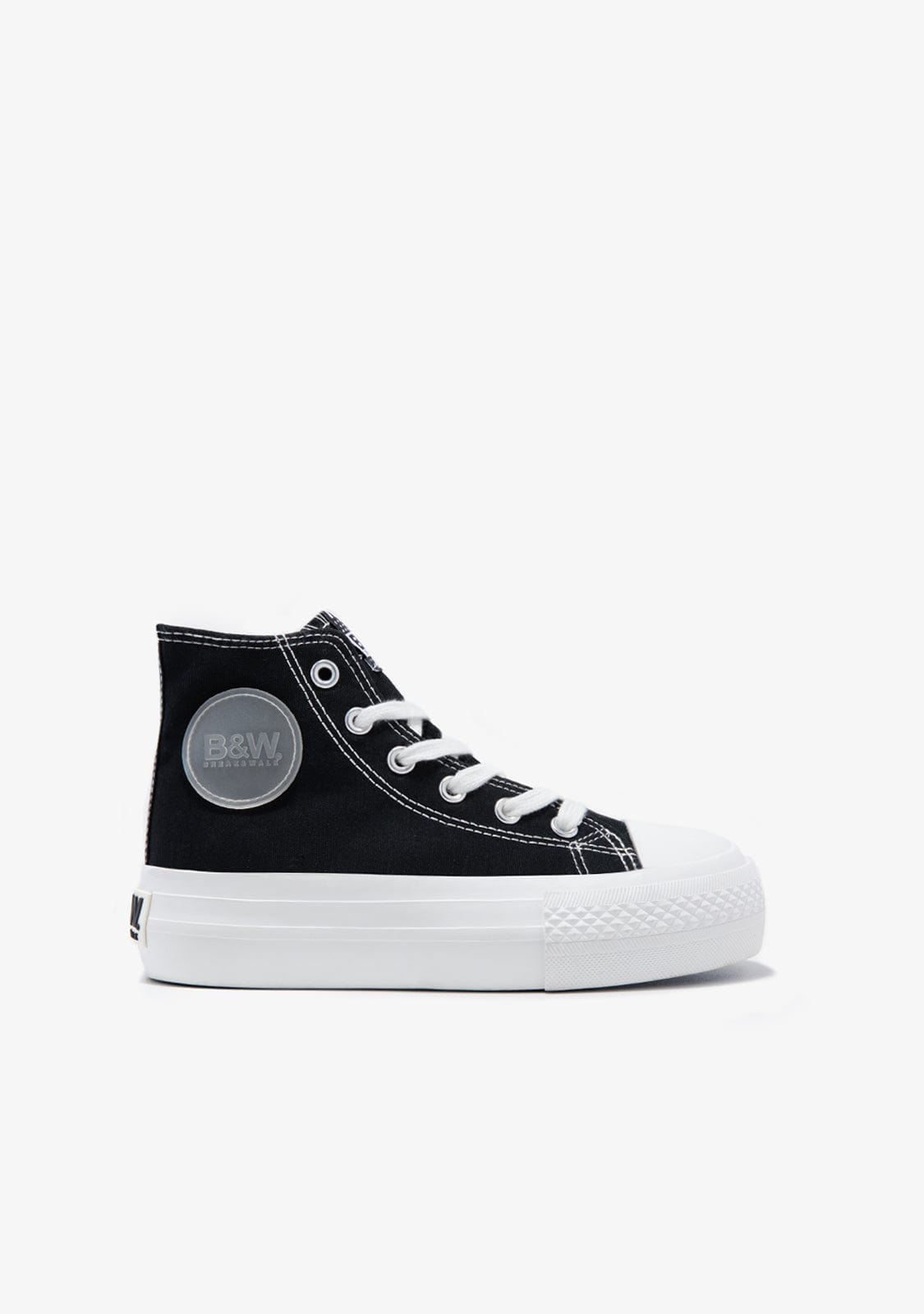 B&W JUNIOR BASKET Canvas Platform High Top Sneakers Black B&W