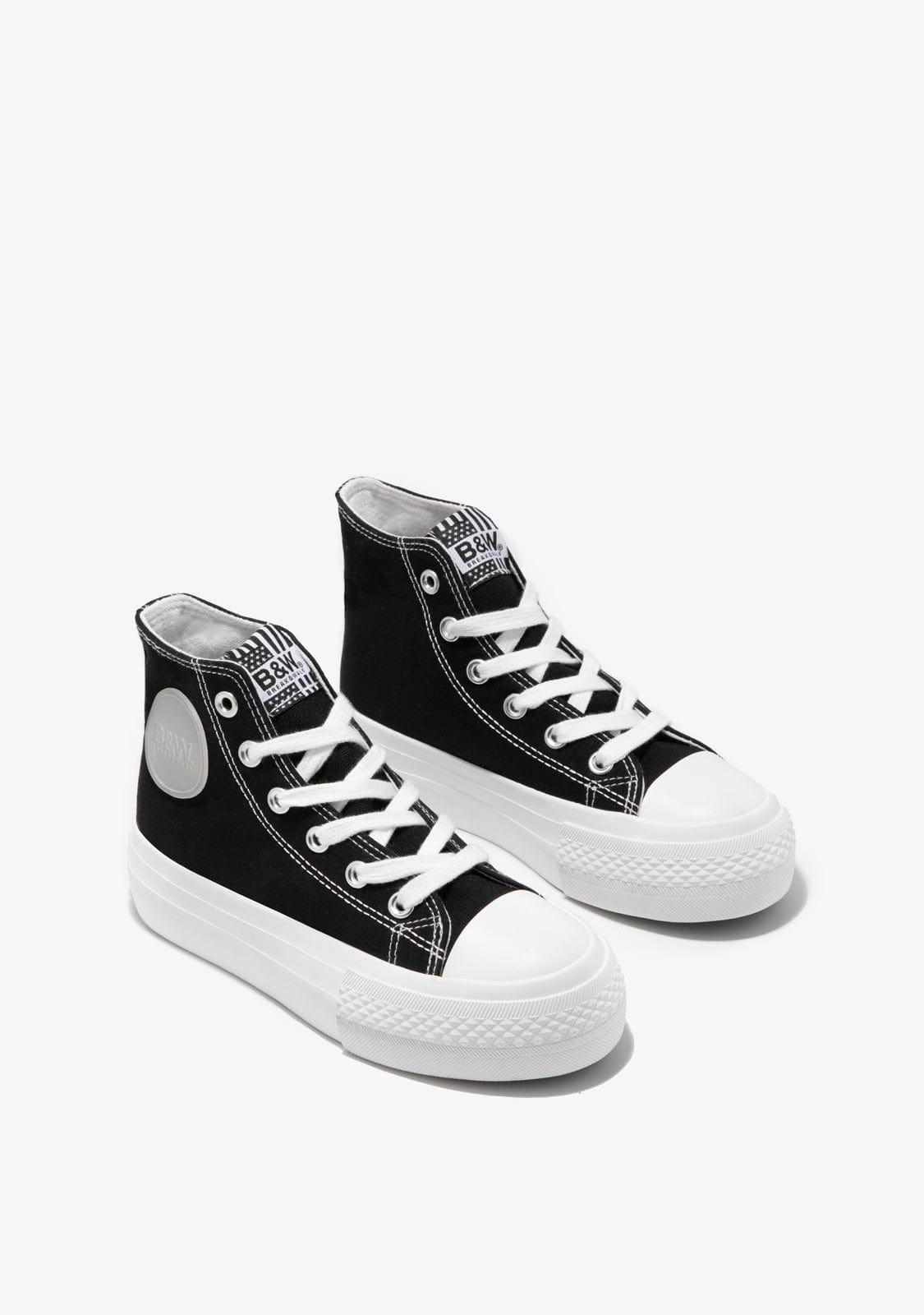 B&W JUNIOR BASKET Canvas Platform High Top Sneakers Black B&W