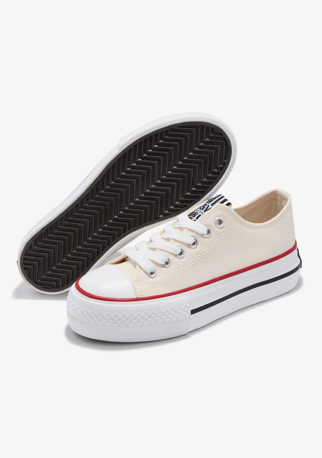 B&W JUNIOR BASKET Off White Platform Canvas Sneakers B&W