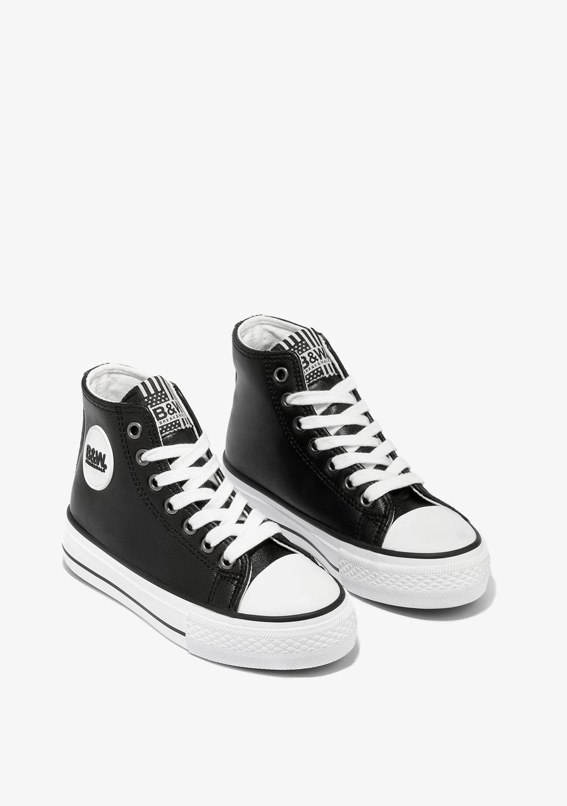 B&W JUNIOR BASKET Unisex Black Logo Hi-Top Sneakers Napa B&W