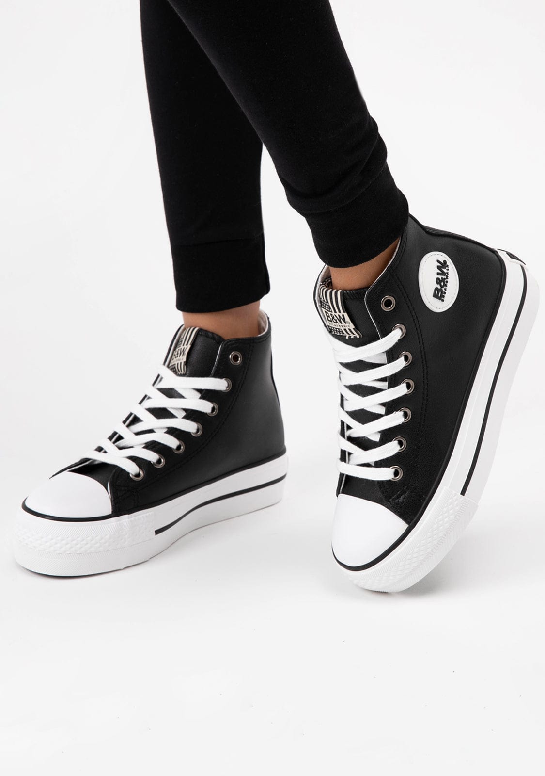 B&W JUNIOR BASKET Unisex Black Logo Hi-Top Sneakers Napa B&W