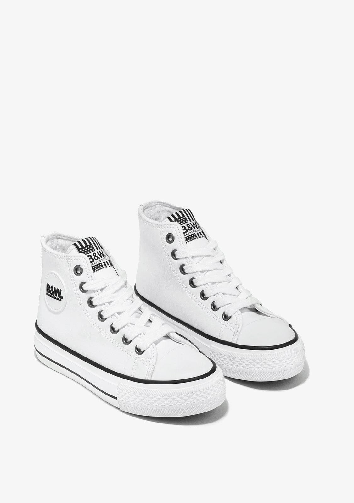 B&W JUNIOR BASKET Unisex White Logo Hi-Top Sneakers Napa B&W