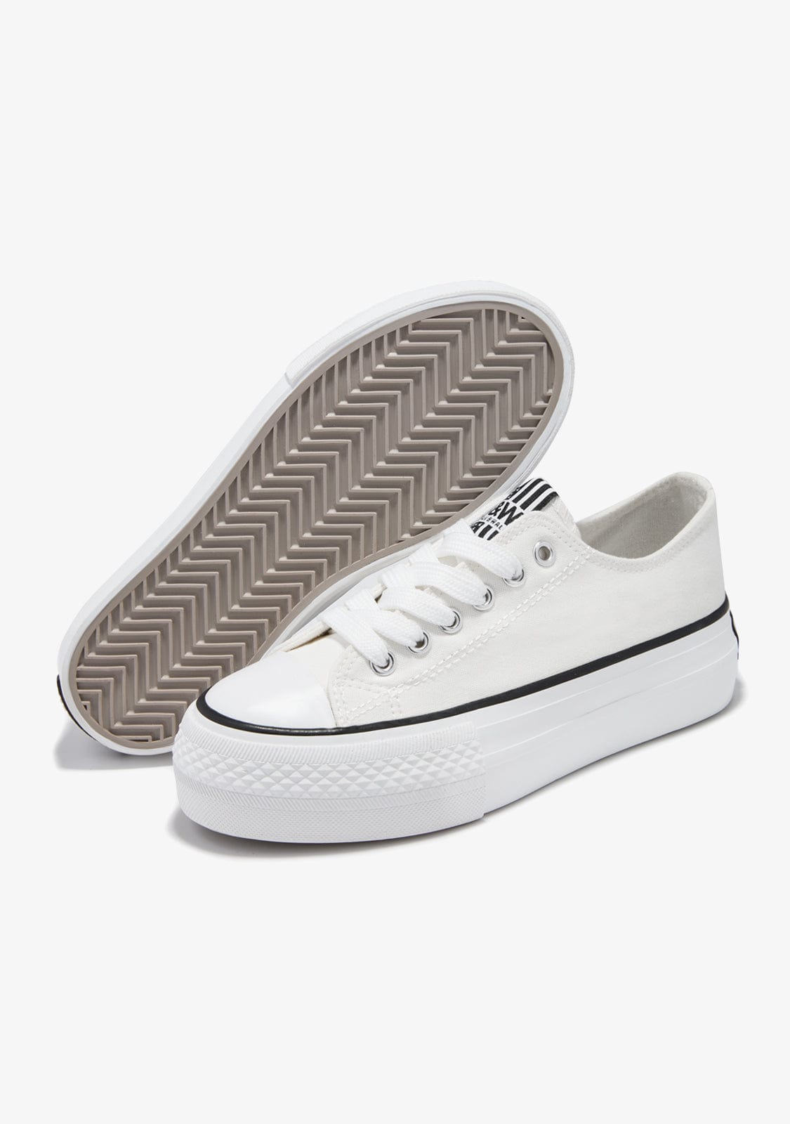 B&W JUNIOR BASKET White Platform Canvas Sneakers B&W