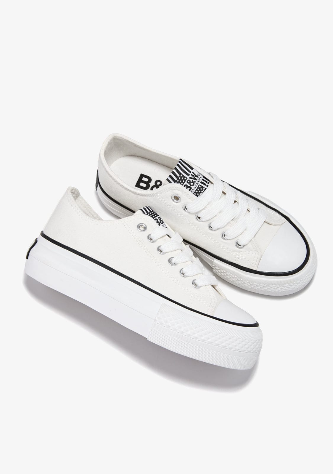 B&W JUNIOR BASKET White Platform Canvas Sneakers B&W