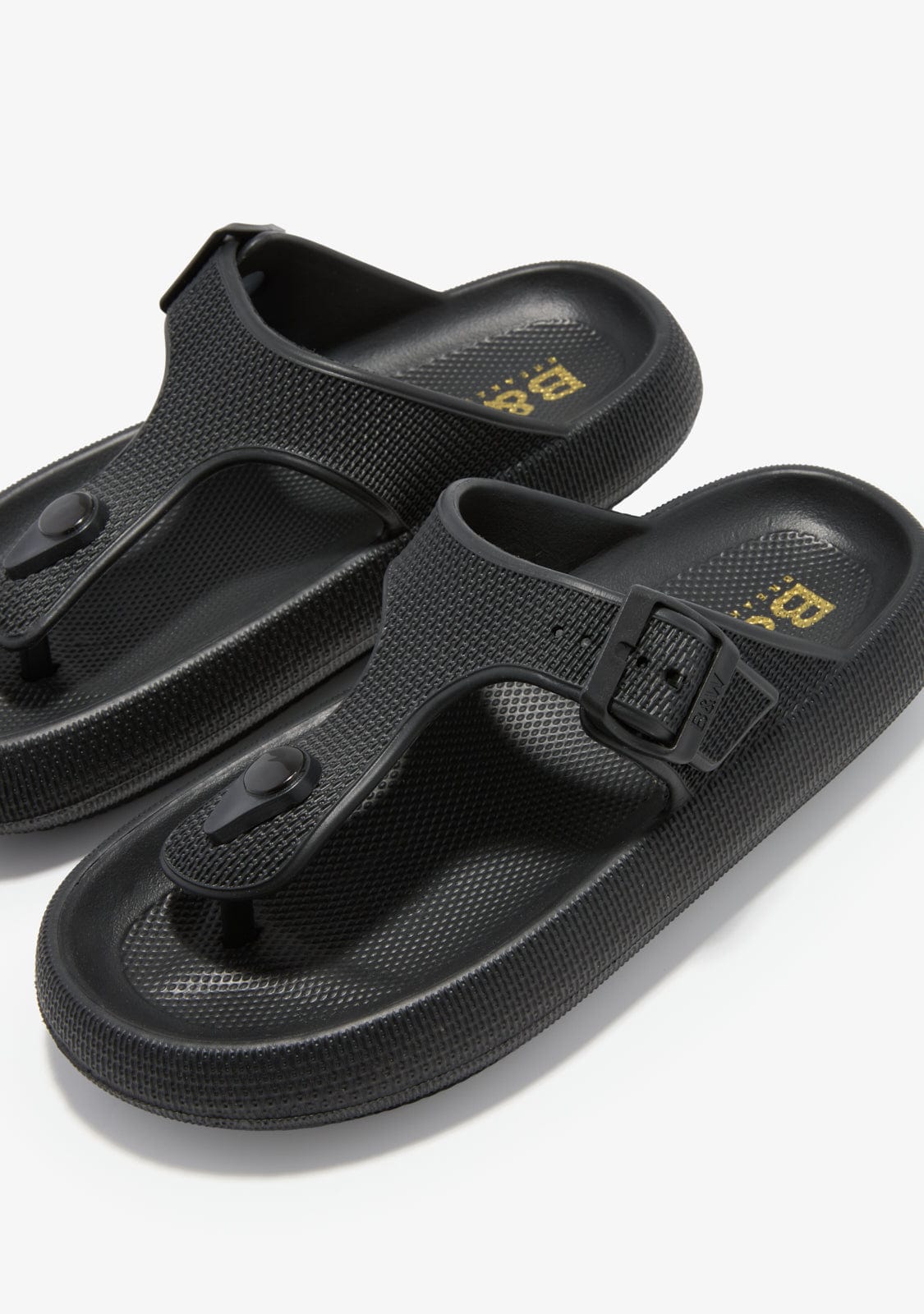 B&W JUNIOR HEBILLAS Black Buckle Slides