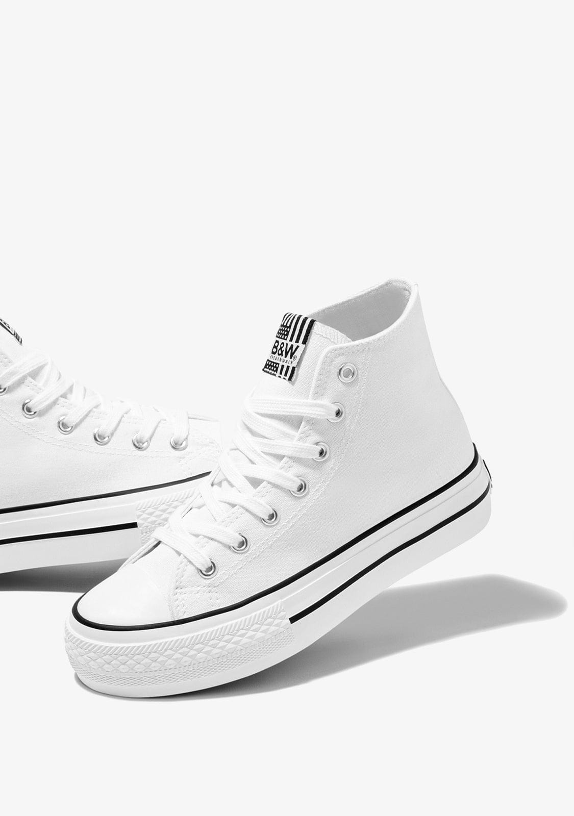 B&W JUNIOR Shoes B&W White Platform Hi-Top Basic Sneakers
