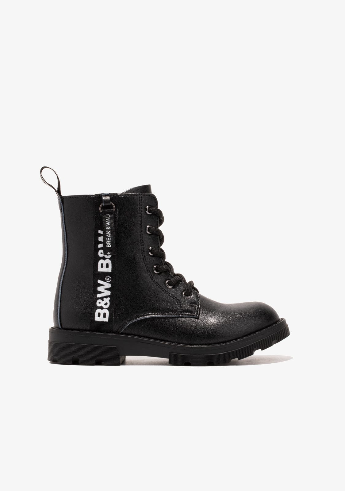 B&W JUNIOR Shoes Girl's Black Military Logo Boots B&W