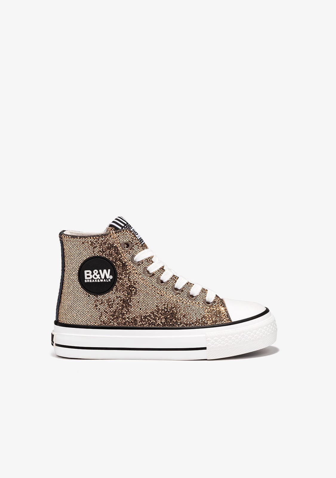 B&W JUNIOR Shoes Girl's Gold Glitter Hi-Top Sneakers B&W