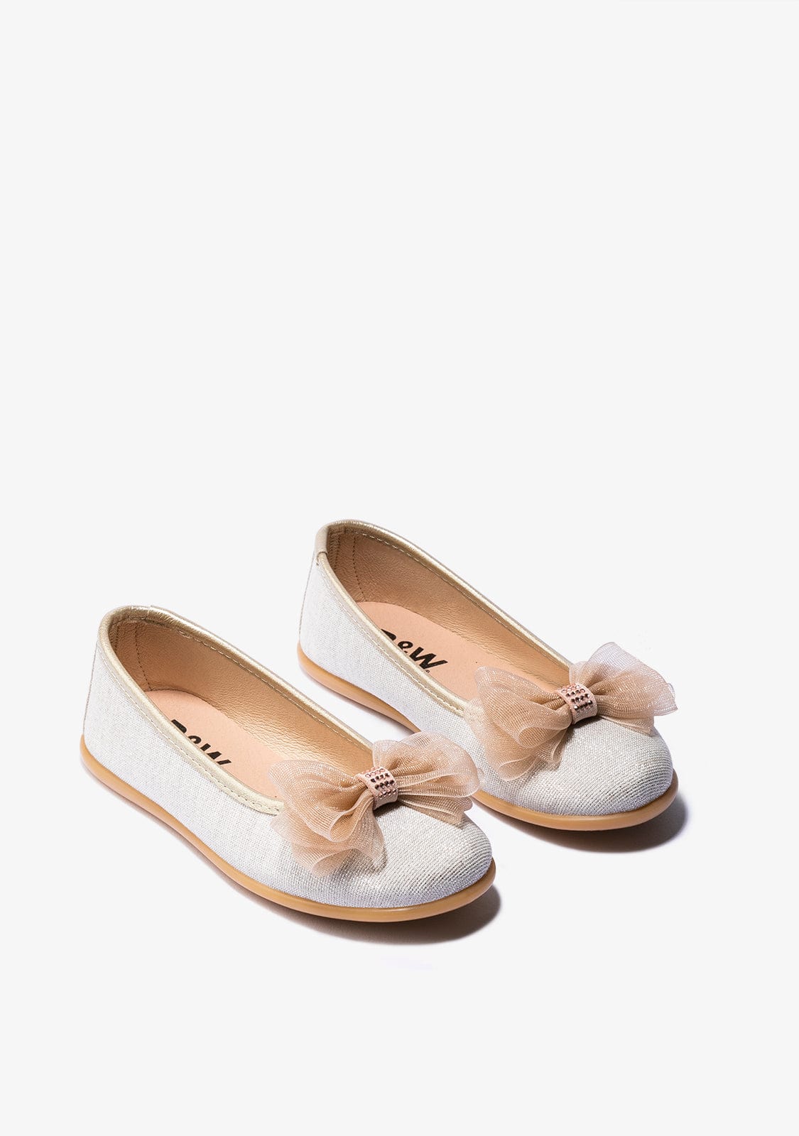 B&W JUNIOR Shoes Girl's Platinum Bow Ballerinas B&W