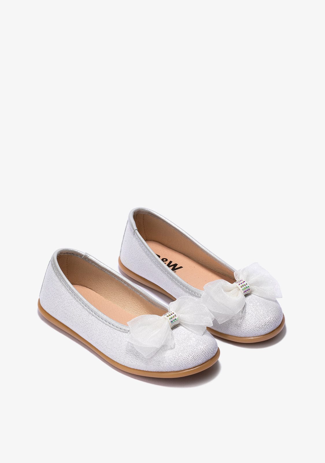 B&W JUNIOR Shoes Girl's Silver Bow Ballerinas B&W