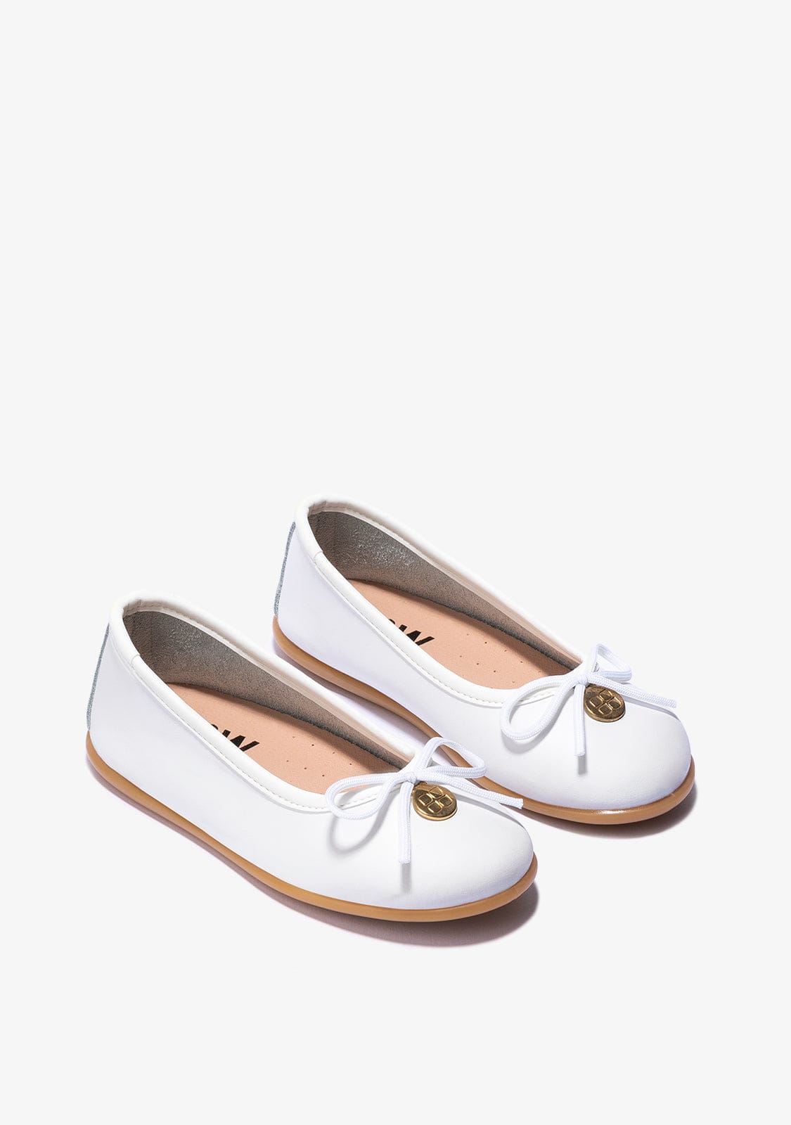 B&W JUNIOR Shoes Girl's White Bow Ballerinas Napa B&W