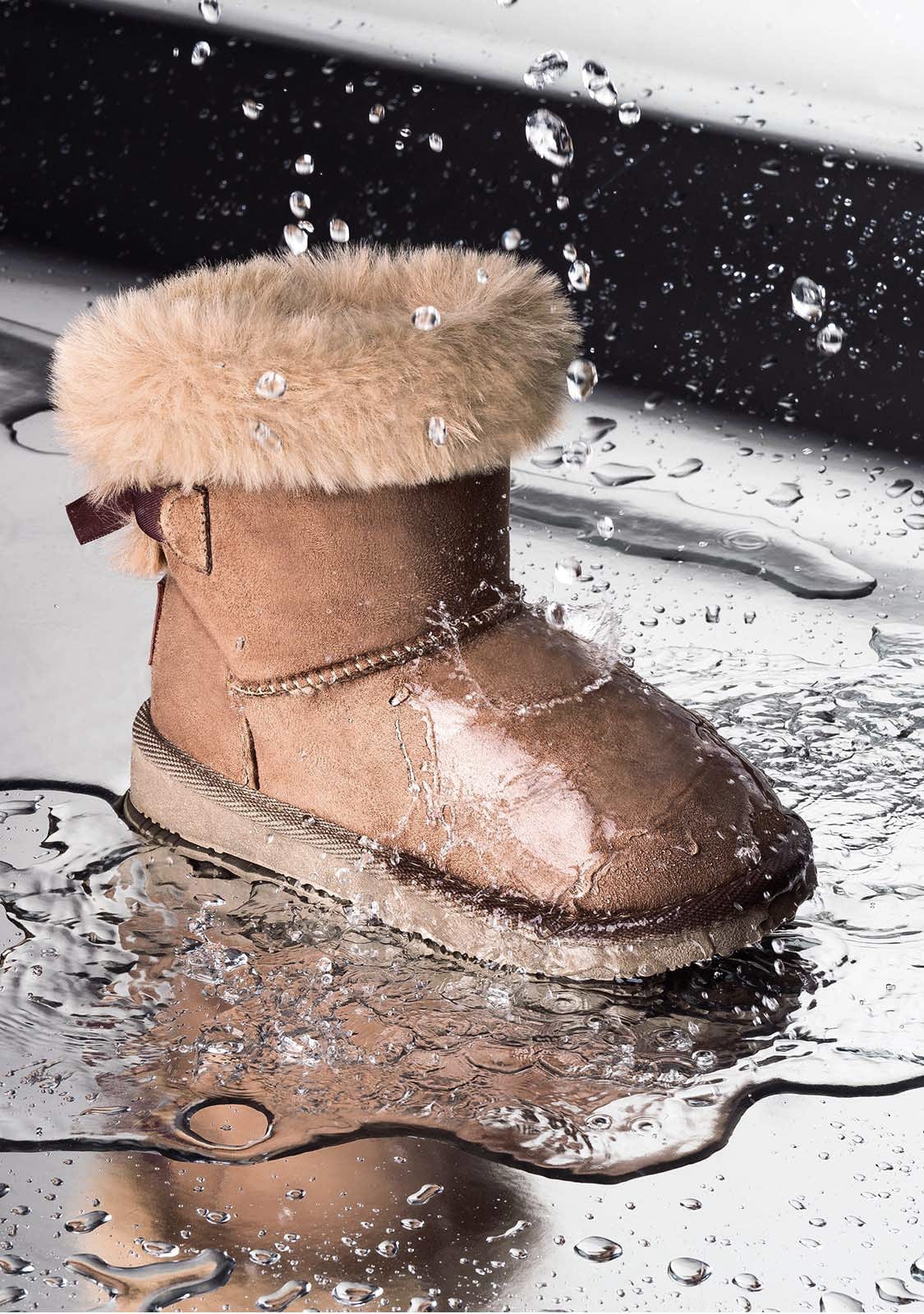 B&W JUNIOR Shoes Taupe Bow Fur Australian Boots Water Repellent B&W