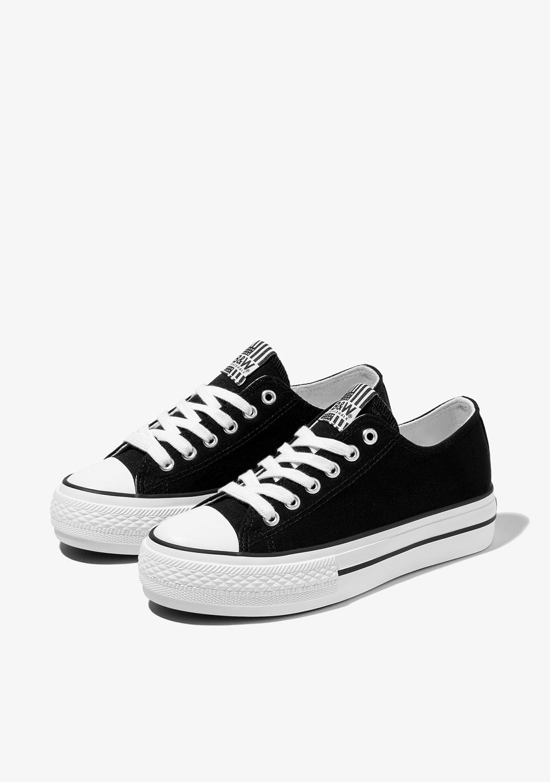 B&W JUNIOR Shoes Unisex Black Basic Sneakers Canvas B&W