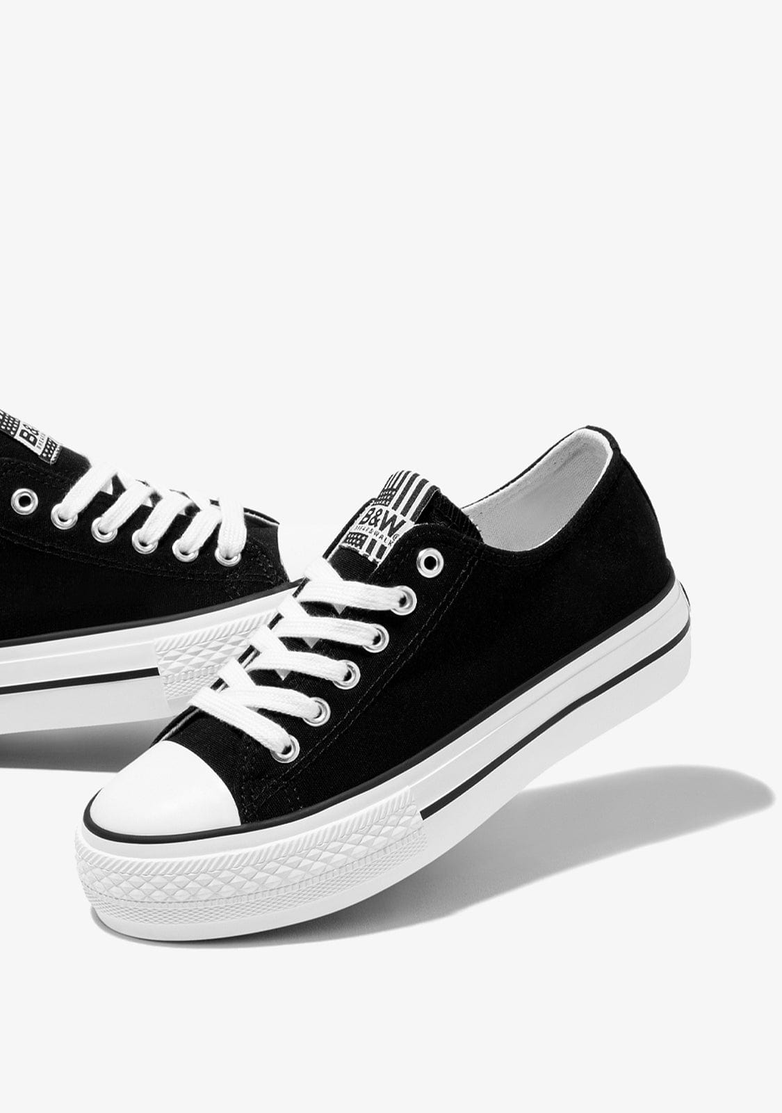 B&W JUNIOR Shoes Unisex Black Basic Sneakers Canvas B&W