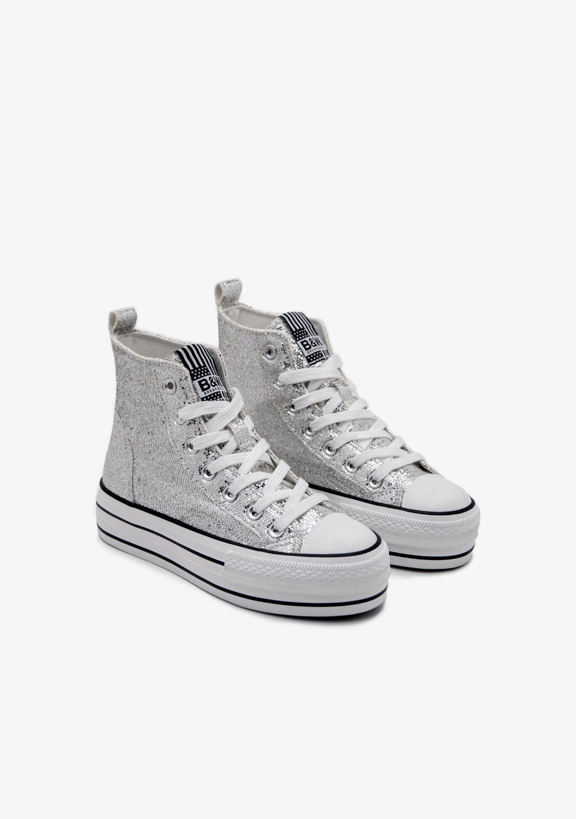 B&W JUNIOR ZAPATOS / SNEAKERS / BASKET Silver Glitter High Top Sneakers B&W