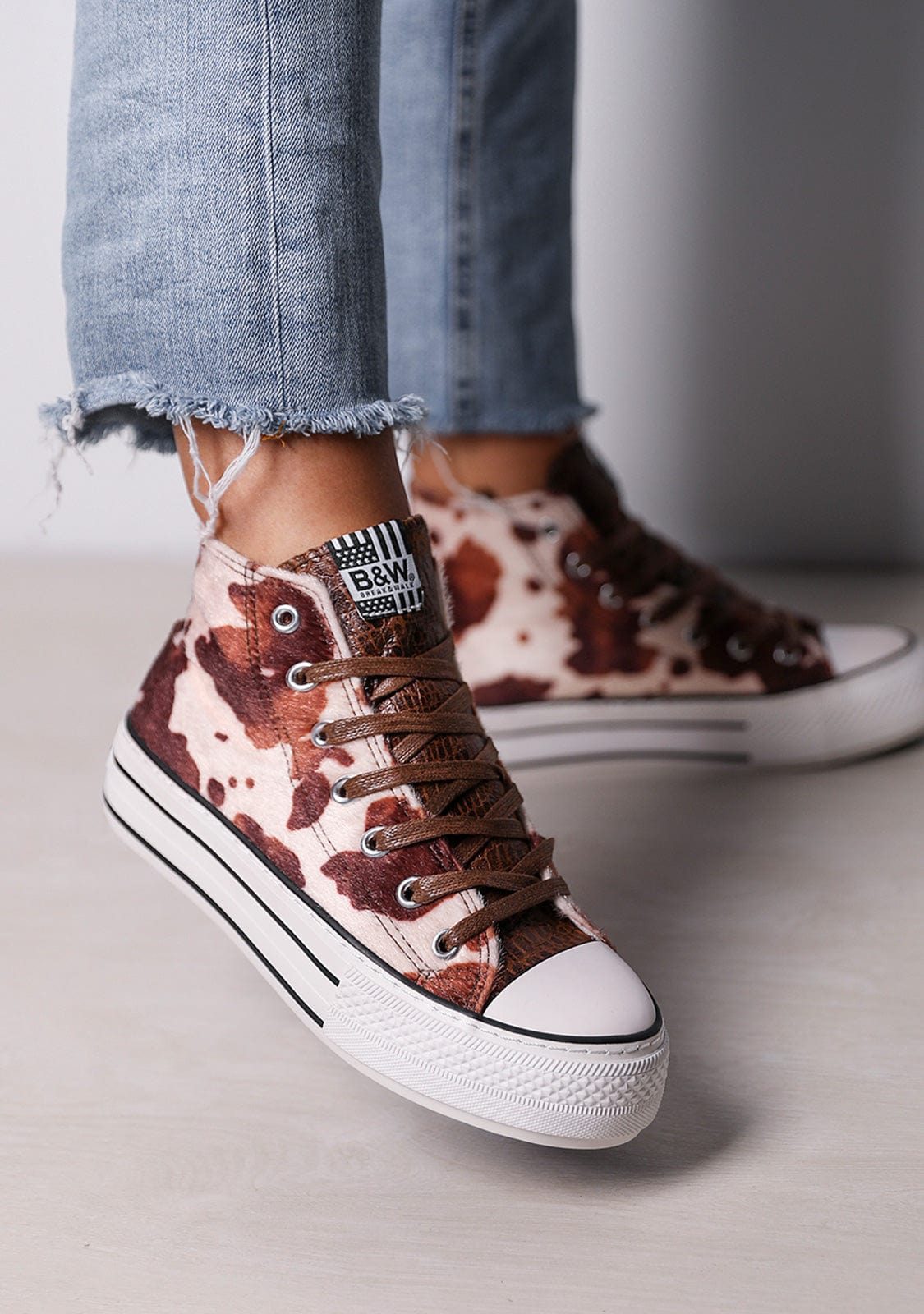 B & W Shoes Brown Pony Platform Hi-Top Sneakers Nappa