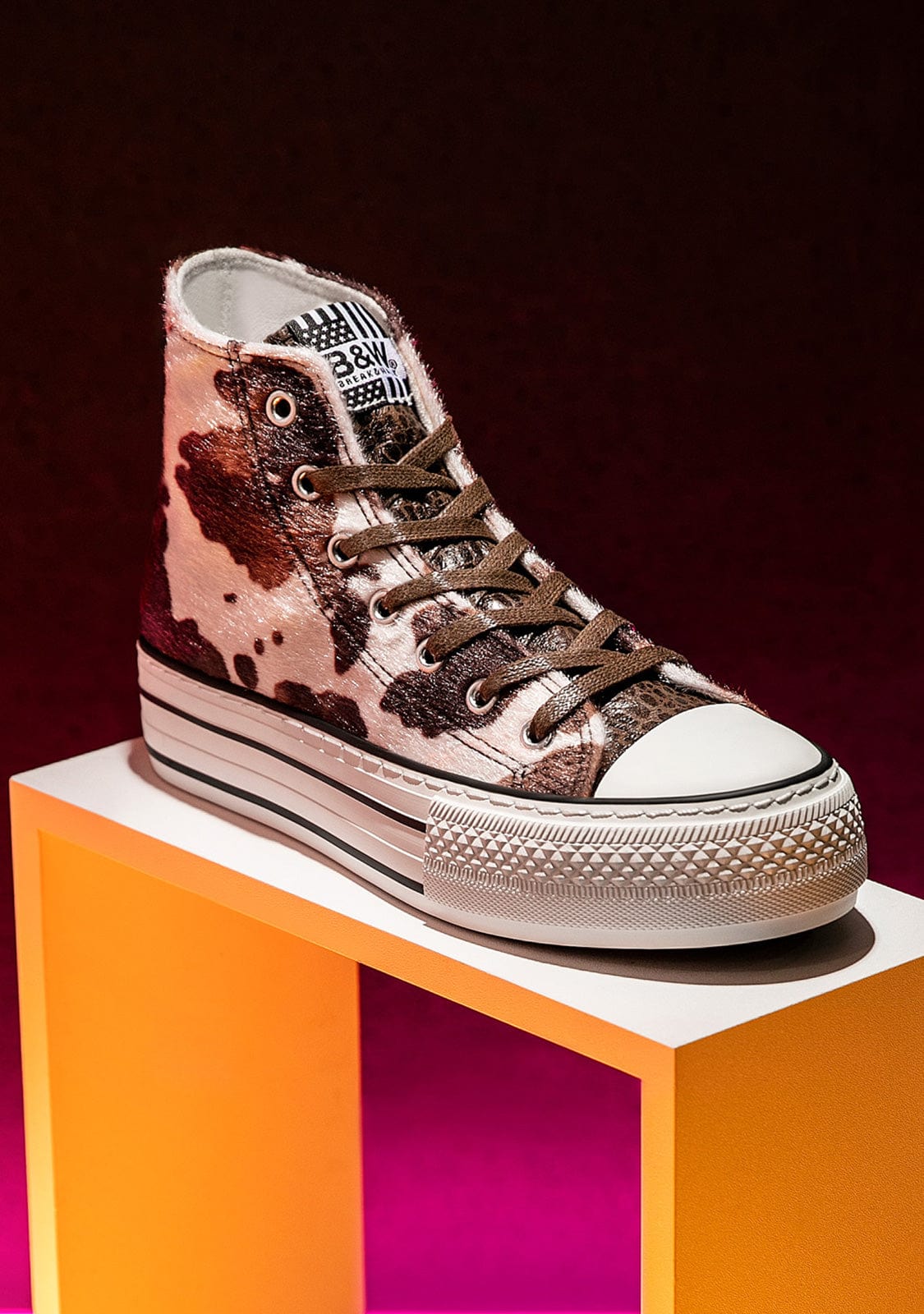 B & W Shoes Brown Pony Platform Hi-Top Sneakers Nappa