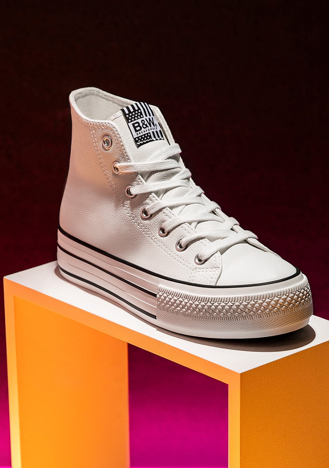 B & W Shoes White Platform Hi-Top Sneakers