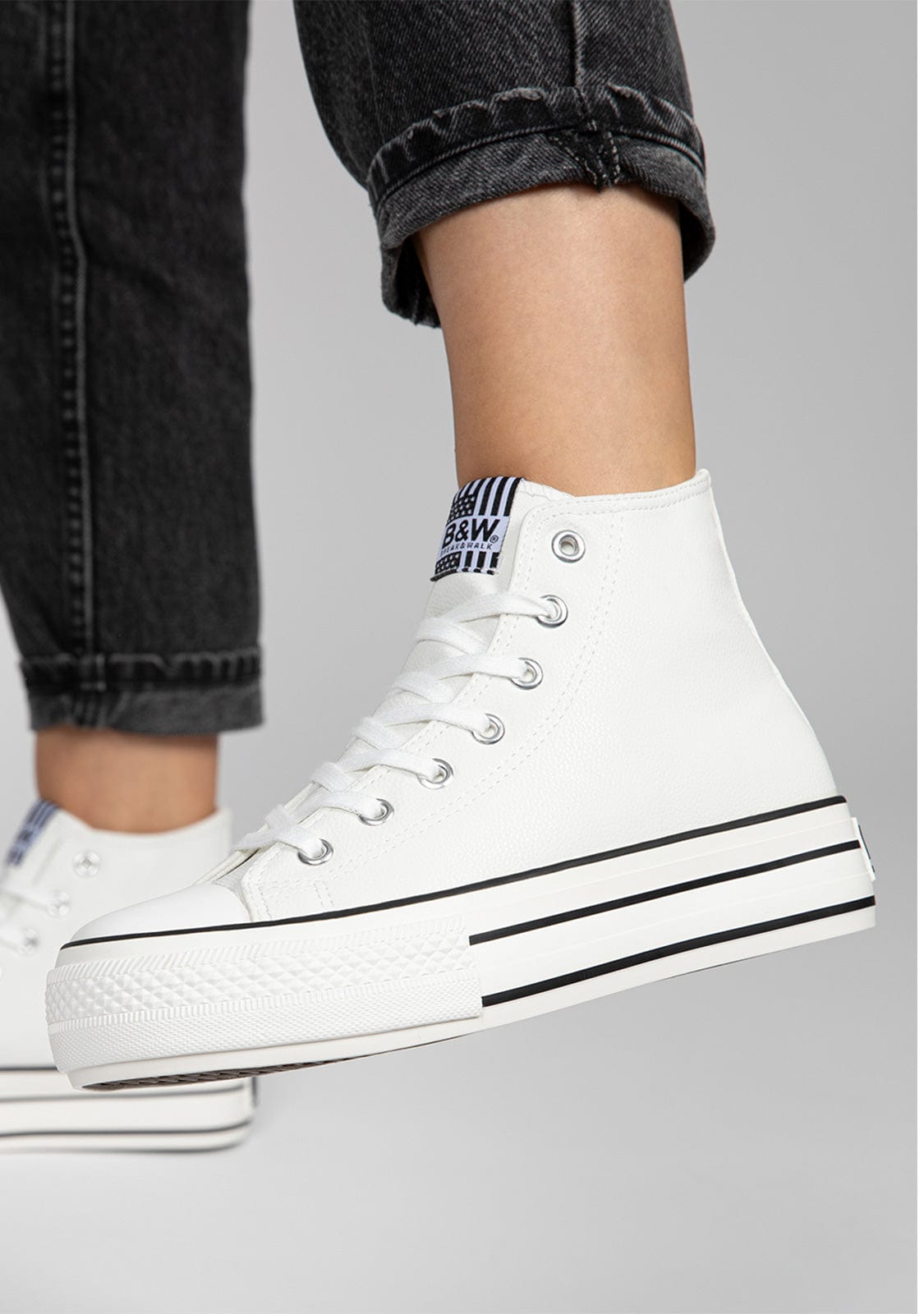 B & W Shoes White Platform Hi-Top Sneakers