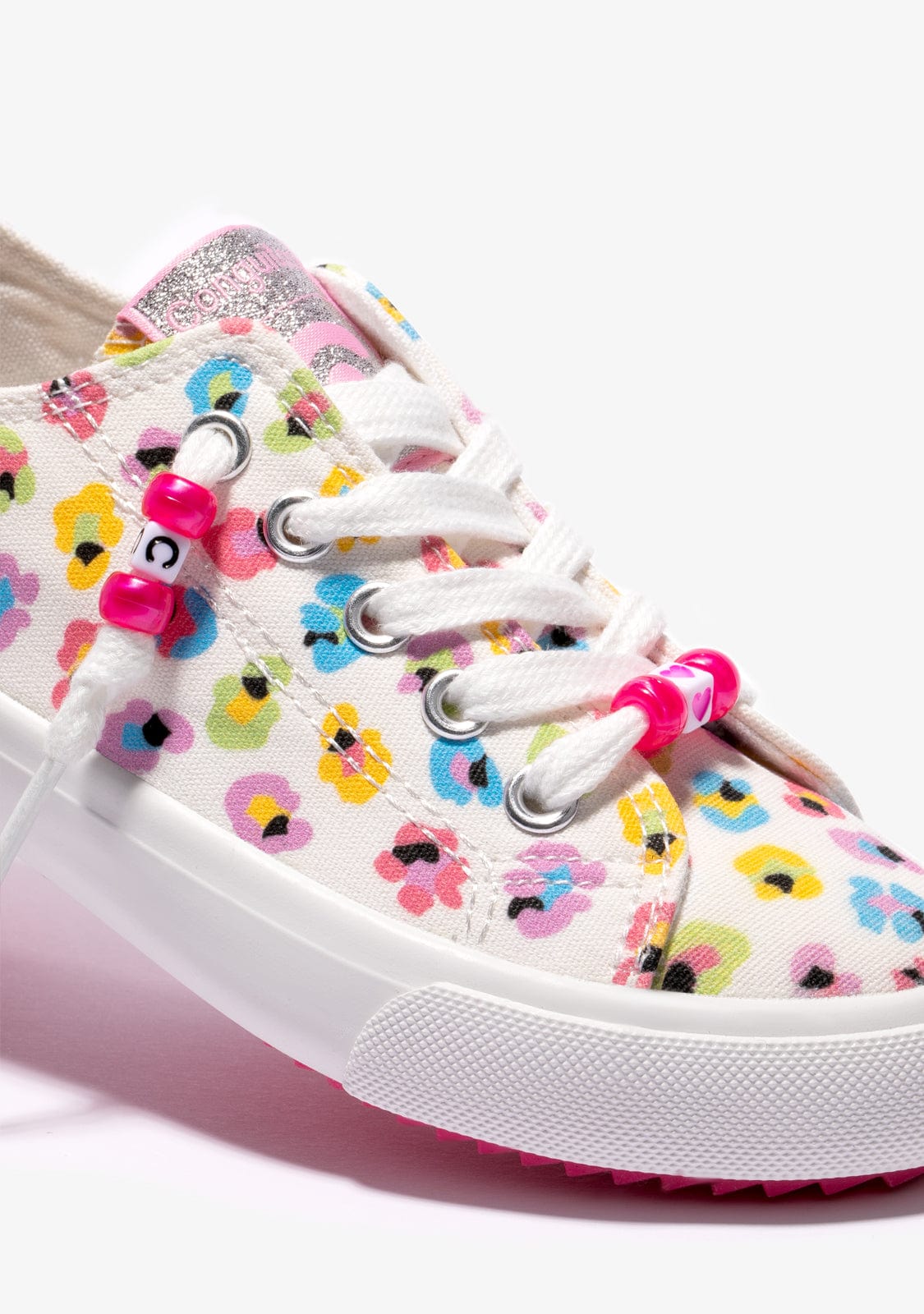 Conguitos BASKET Floral Canvas White Sneakers