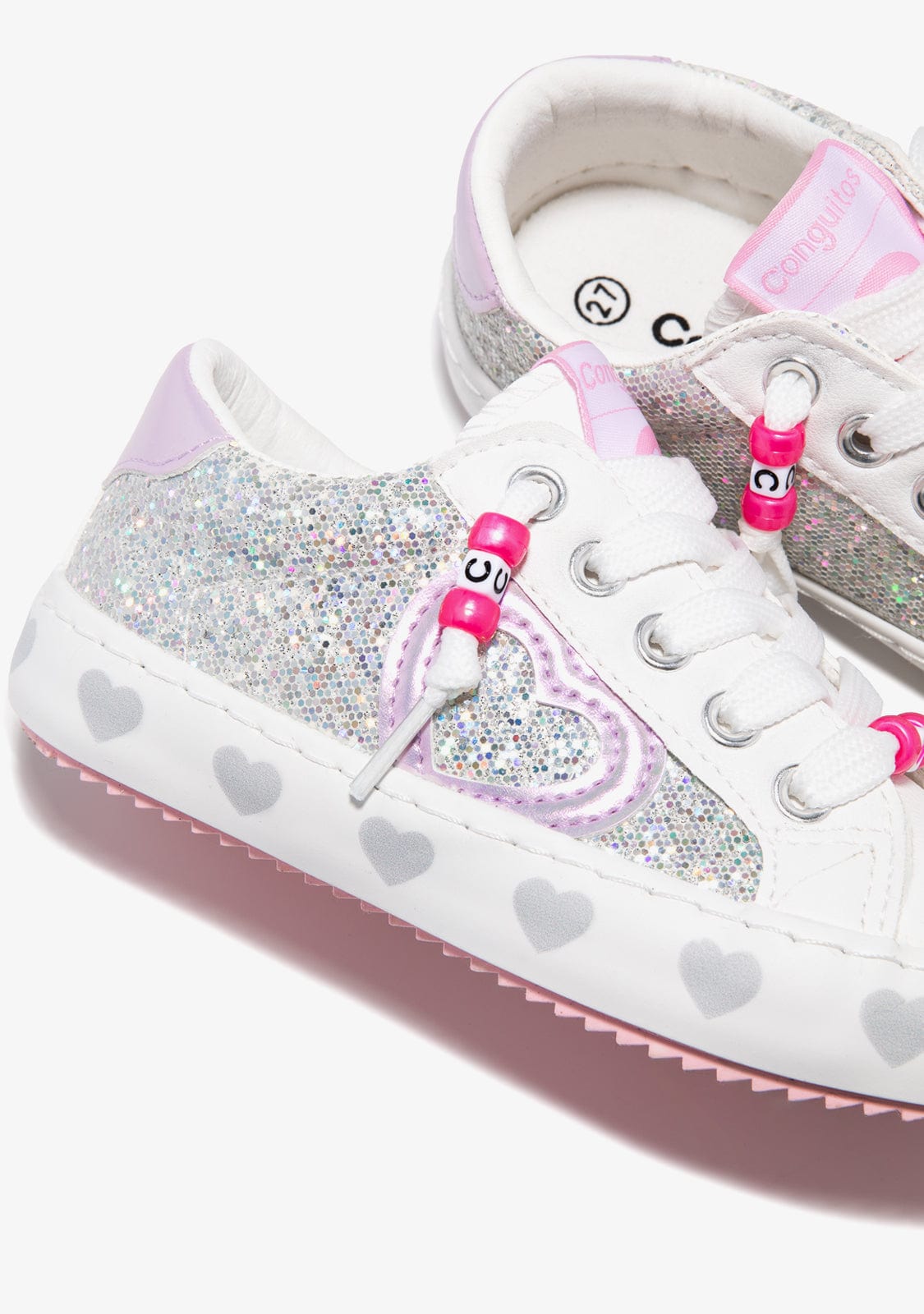 Conguitos BASKET Silver Glitter Hearts Stars Sneakers