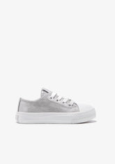 Conguitos BASKET Silver Heart Metallized Canvas Sneakers