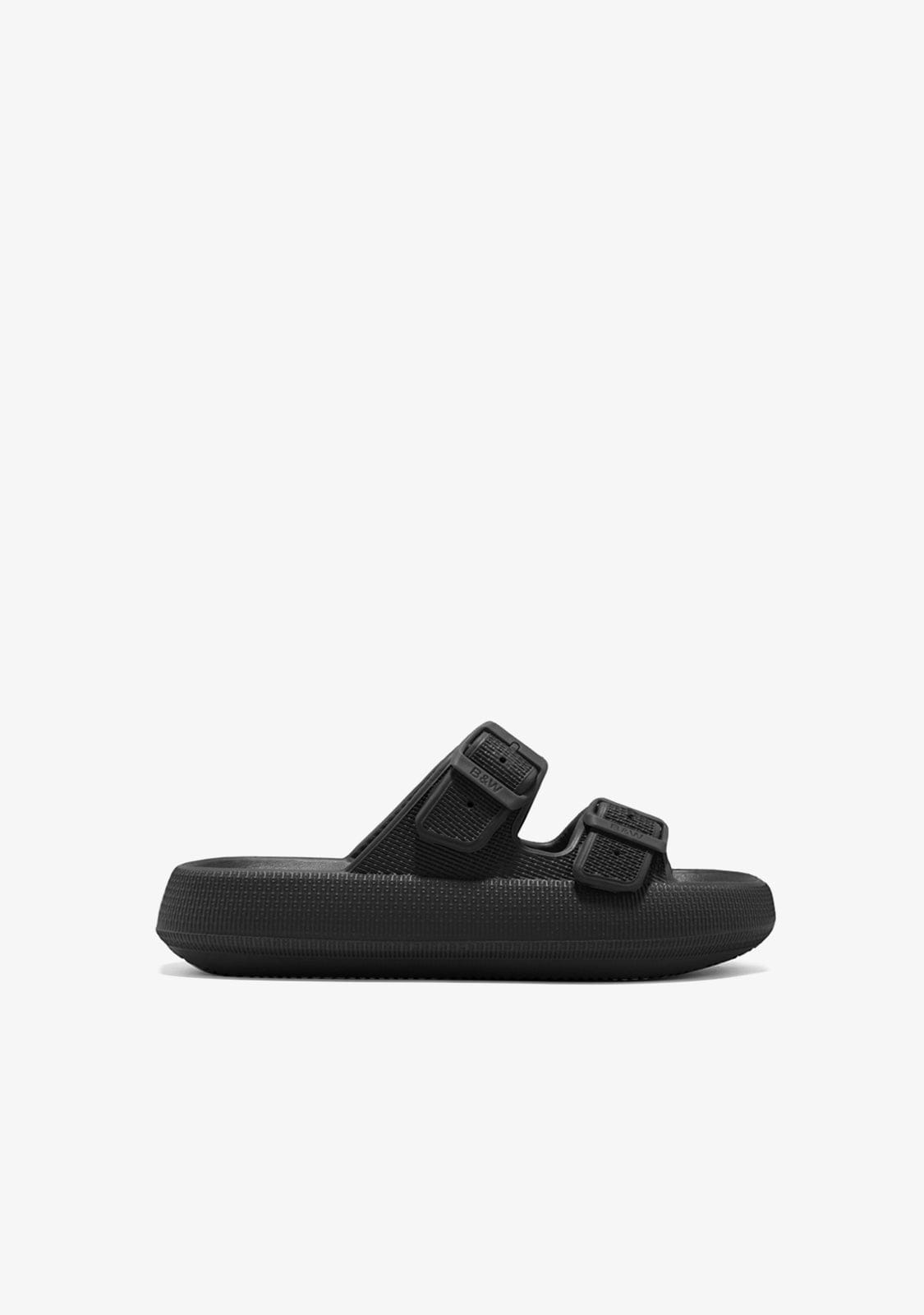 CONGUITOS HEBILLAS Black Double Buckle Slides