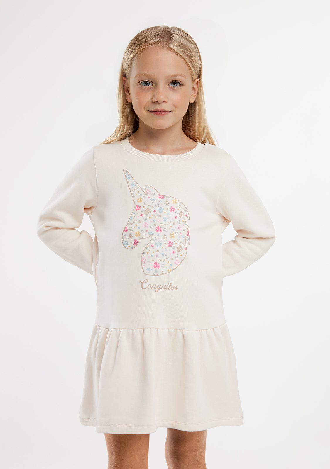 CONGUITOS ROPA / VESTIDOS / MANGA LARGA Beige Unicorn Sweatshirt Dress