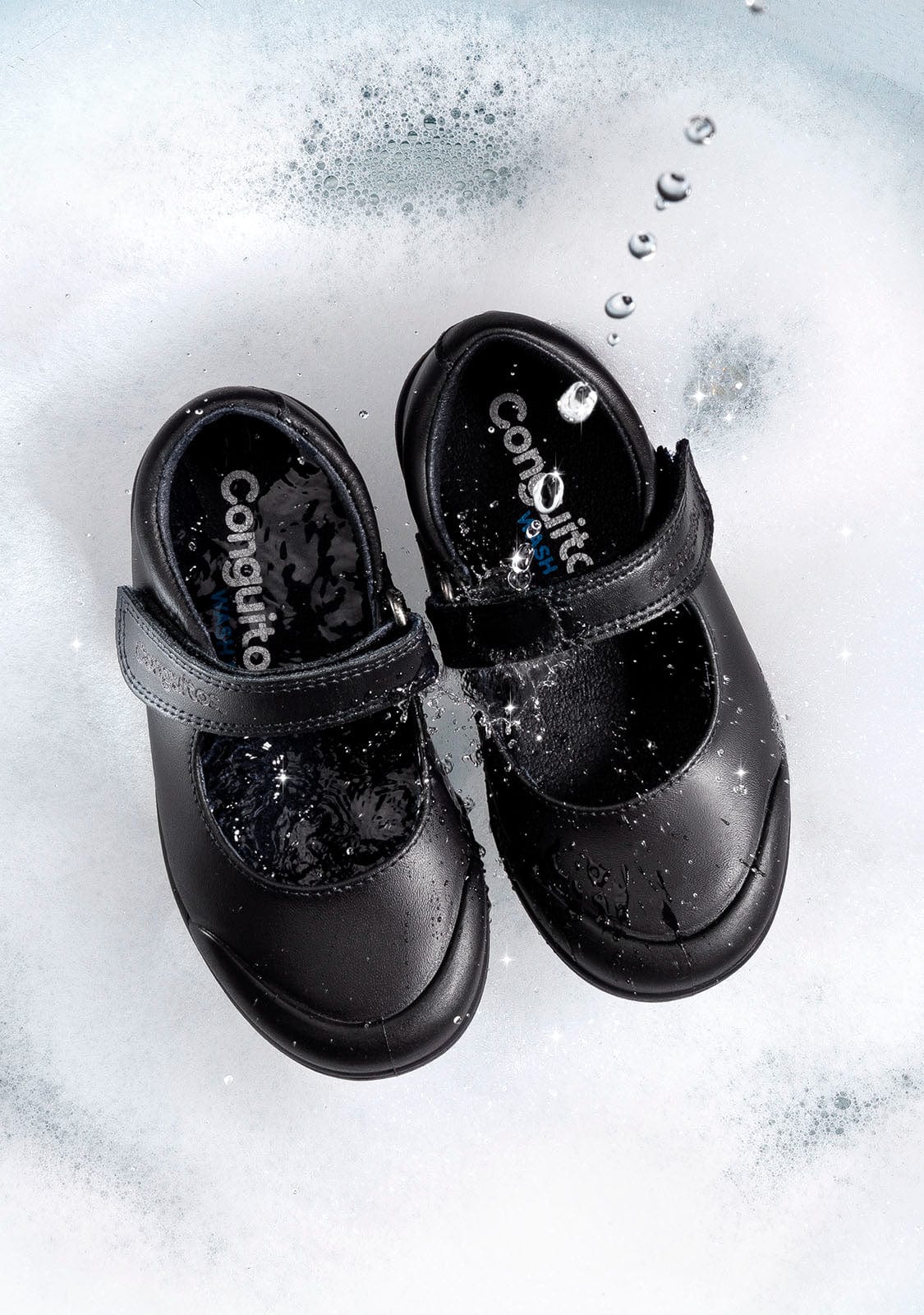 CONGUITOS Shoes Girl's Black Washable Leather School Shoes