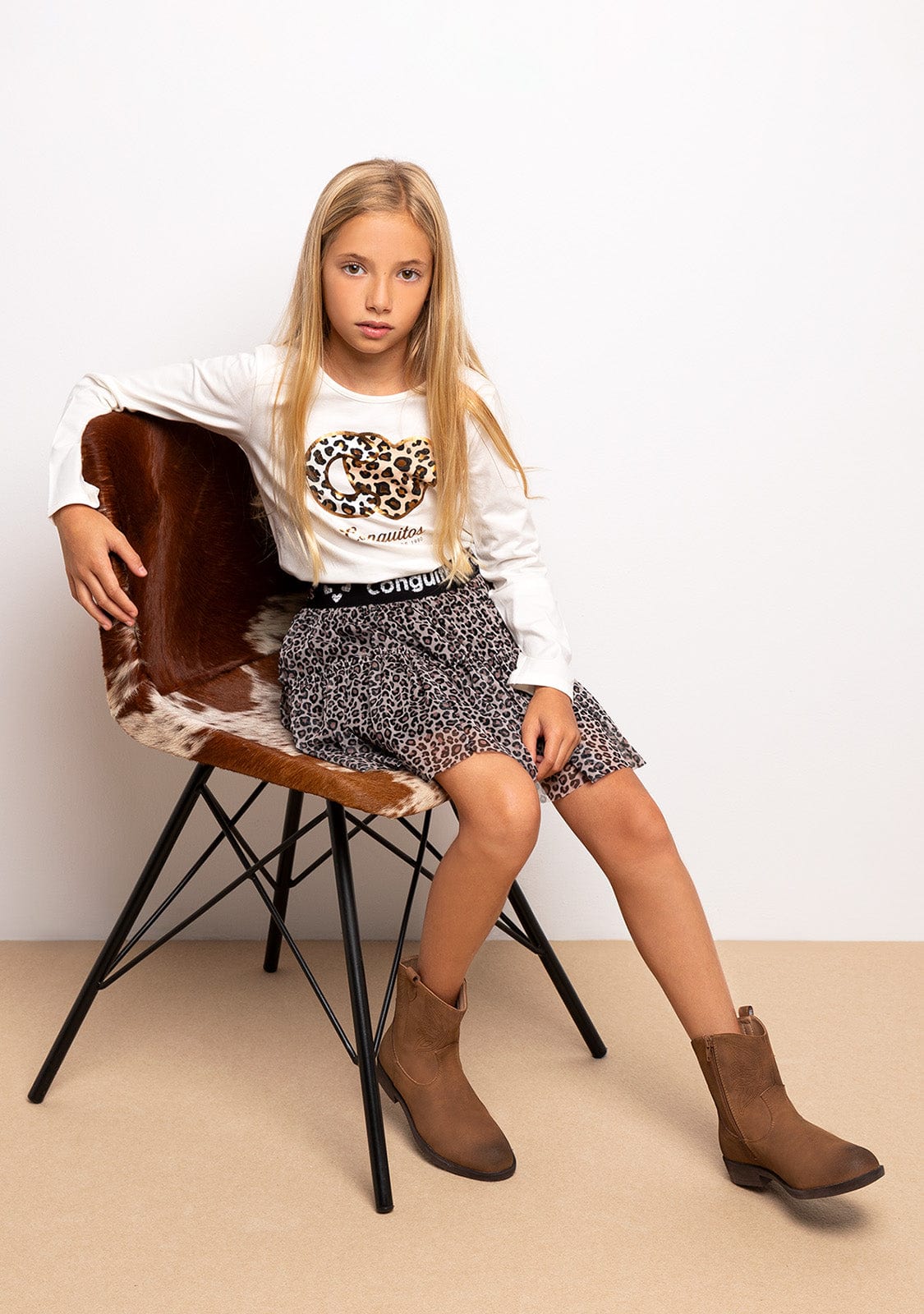 CONGUITOS Shoes Girl's Camel Cowboy Ankle Boots