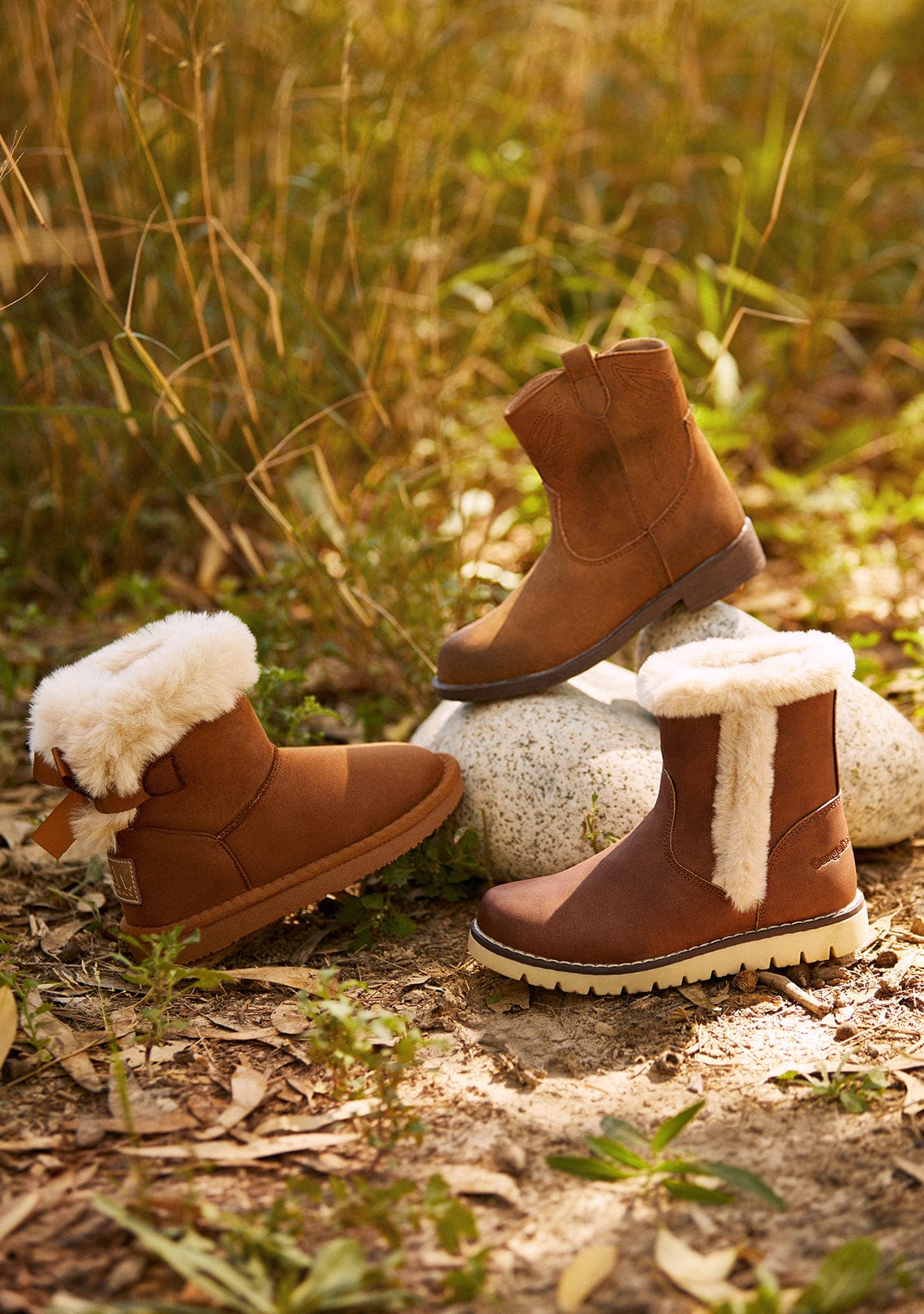 CONGUITOS Shoes Girl's Camel Cowboy Ankle Boots