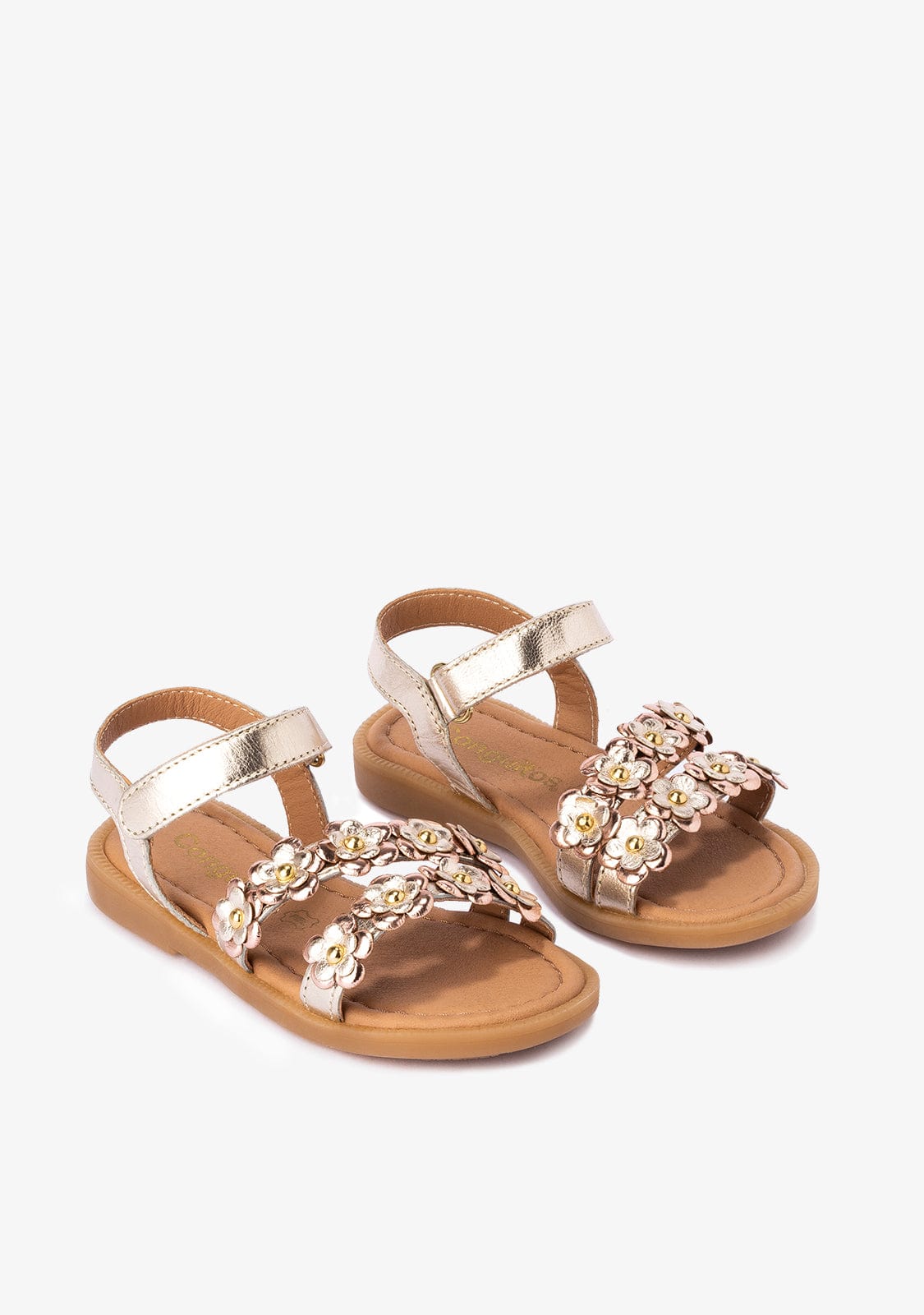 CONGUITOS Shoes Girl's Gold Flowers Sandals Napa