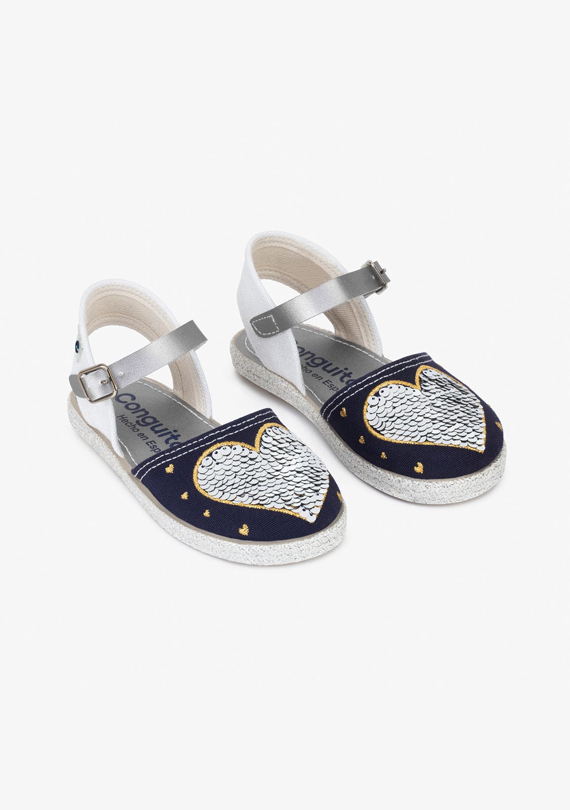 CONGUITOS Shoes Girl's Heart Reversible Sequins Espadrilles