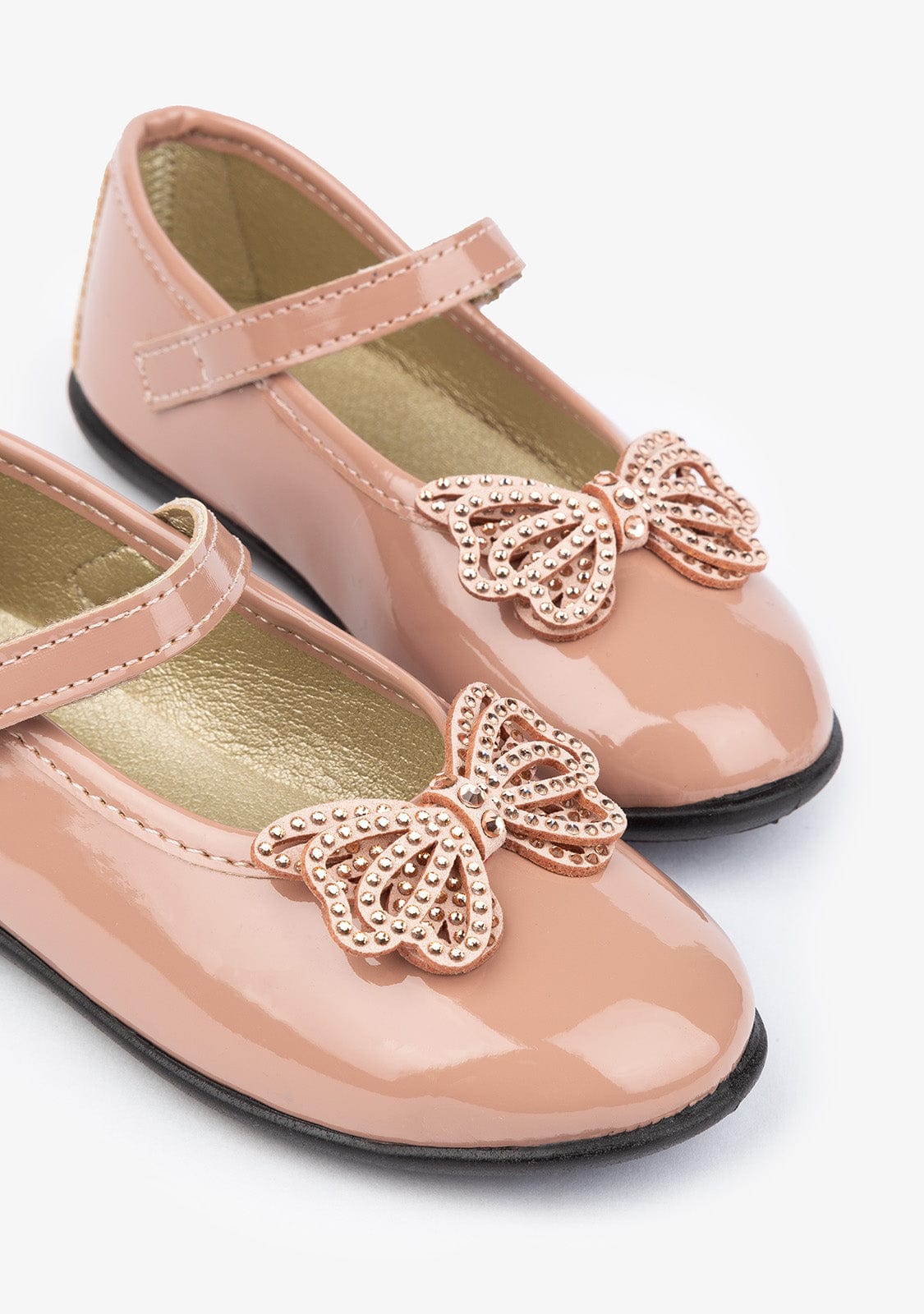 CONGUITOS Shoes Girl's Pink Patent Ballerinas With Bow Rhinestones