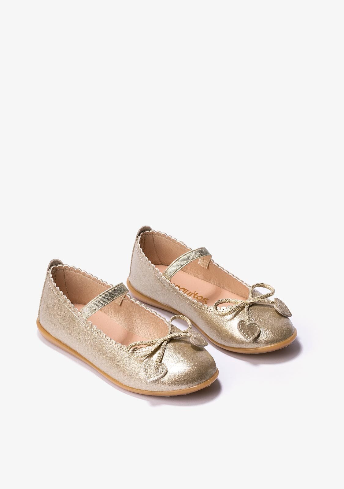 CONGUITOS Shoes Girl's Platinum Bow Hearts Ballerinas Metallized