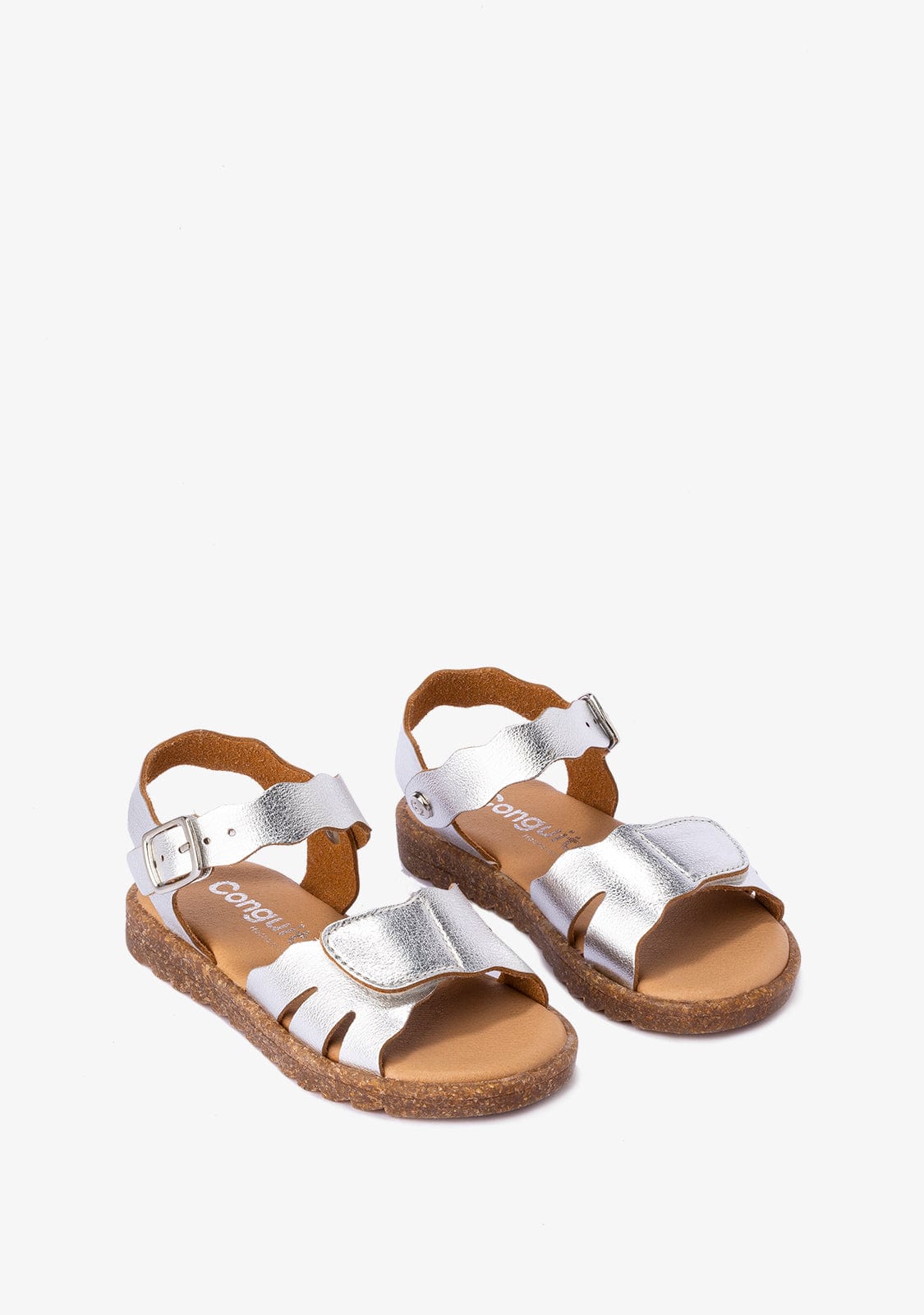CONGUITOS Shoes Girl's Silver Adherent Strip Metallized Sandals