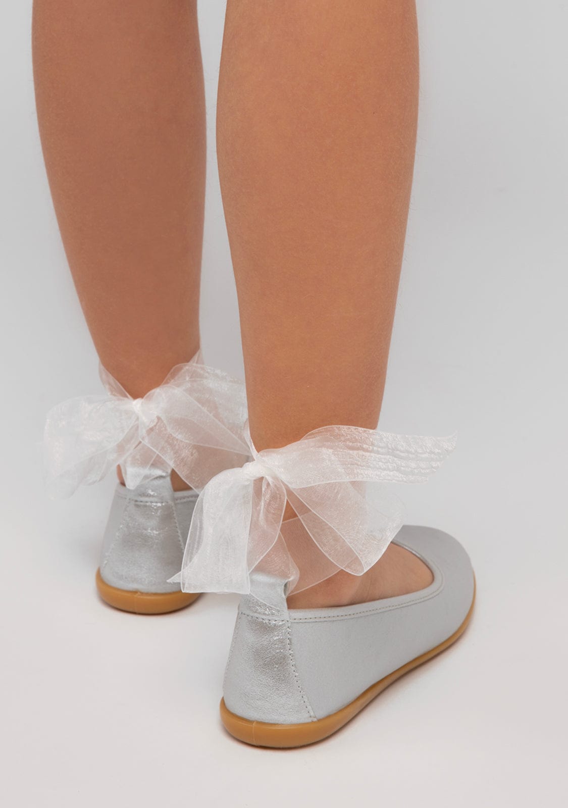 CONGUITOS Shoes Girl's Silver Bow Ballerinas Metallized