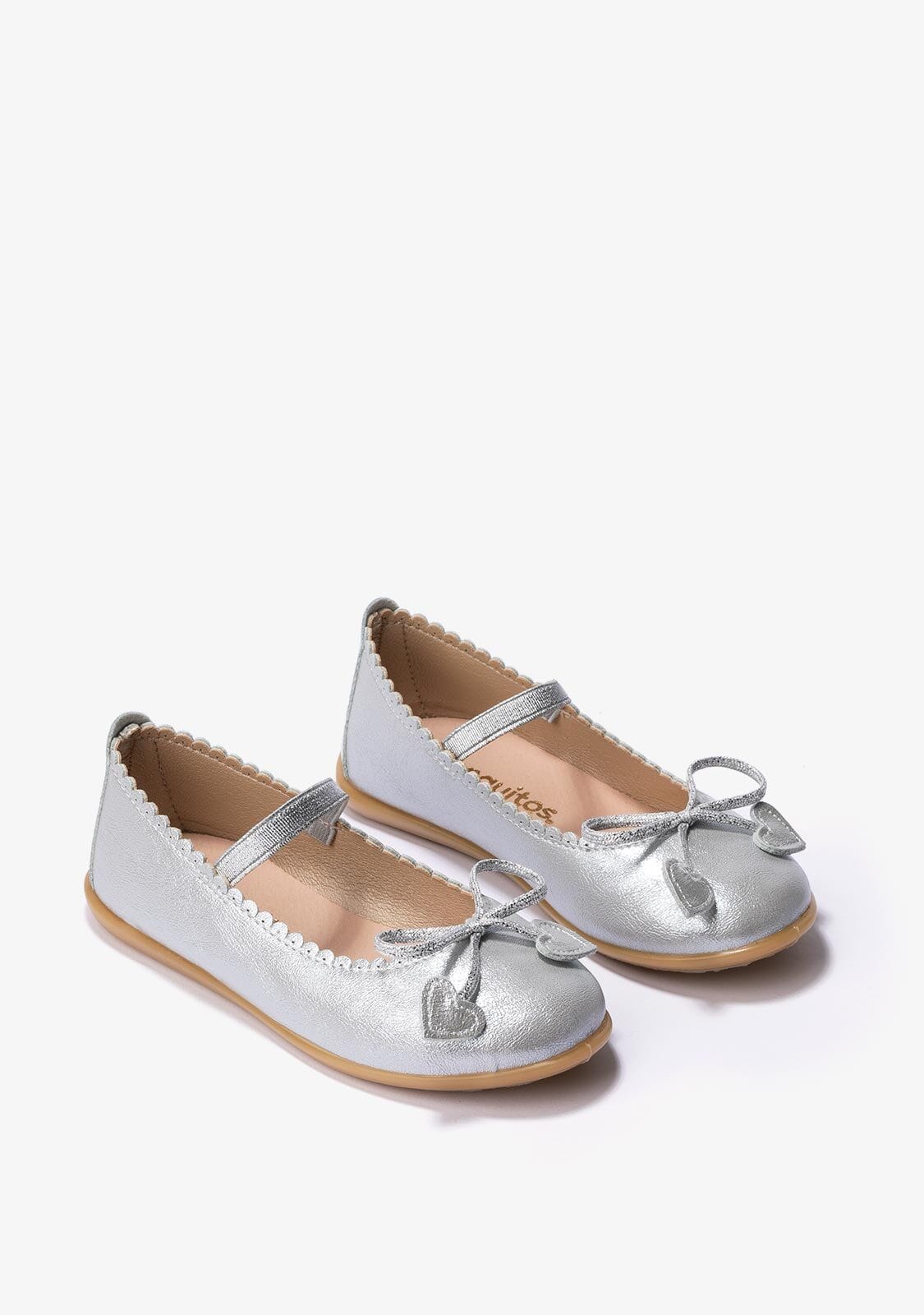 CONGUITOS Shoes Girl's Silver Bow Hearts Ballerinas Metallized