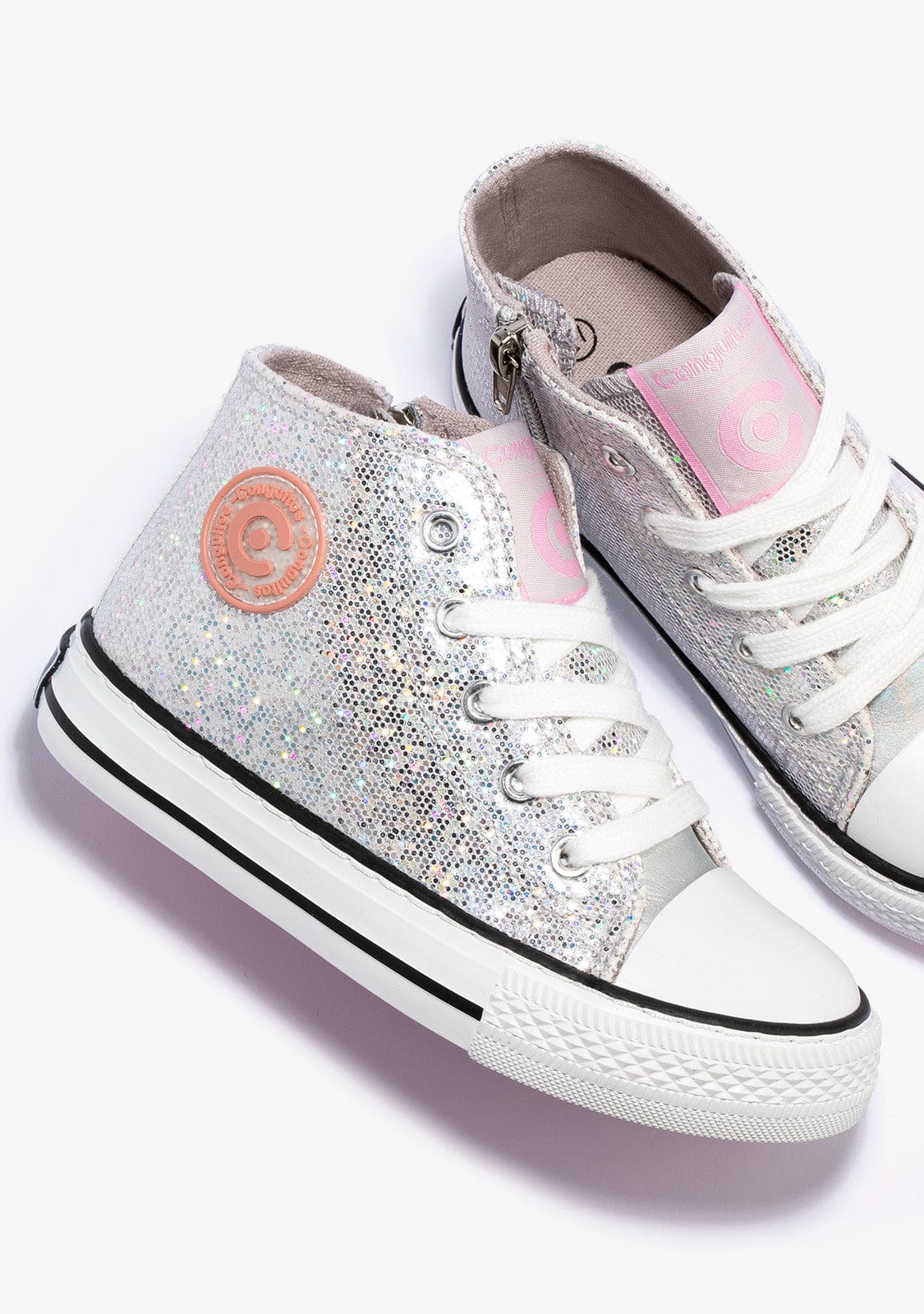 CONGUITOS Shoes Girl's Silver Glitter Hi-Top Sneakers
