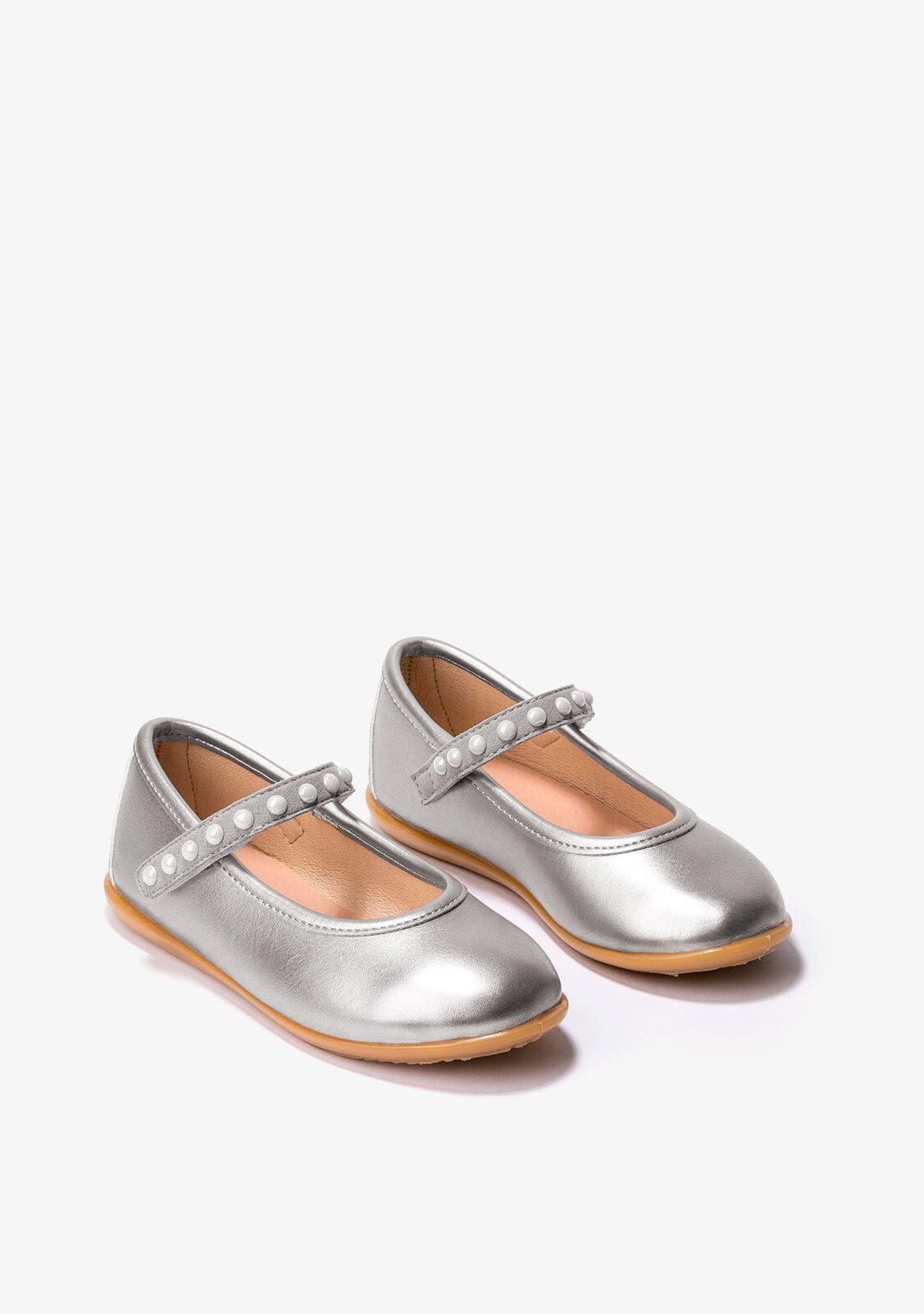 CONGUITOS Shoes Girl's Silver Pearls Ballerinas Metallized